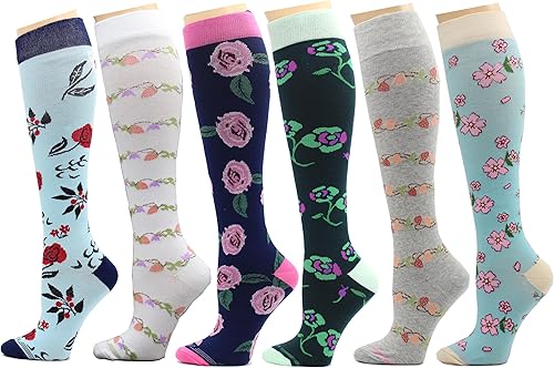 Miniatura 12 de 6 pares de calcetines de compresión de algodón peinado de 8-15 mmHg con soporte graduado hasta la rodilla para mujer