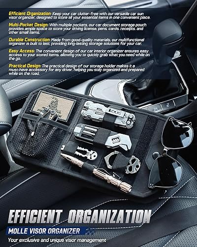 Miniatura 8 de WYNEX Molle - Organizador de visera para automóvil, accesorios de automóvil de diseño original con bolsa de almacenamiento de visera con cremallera