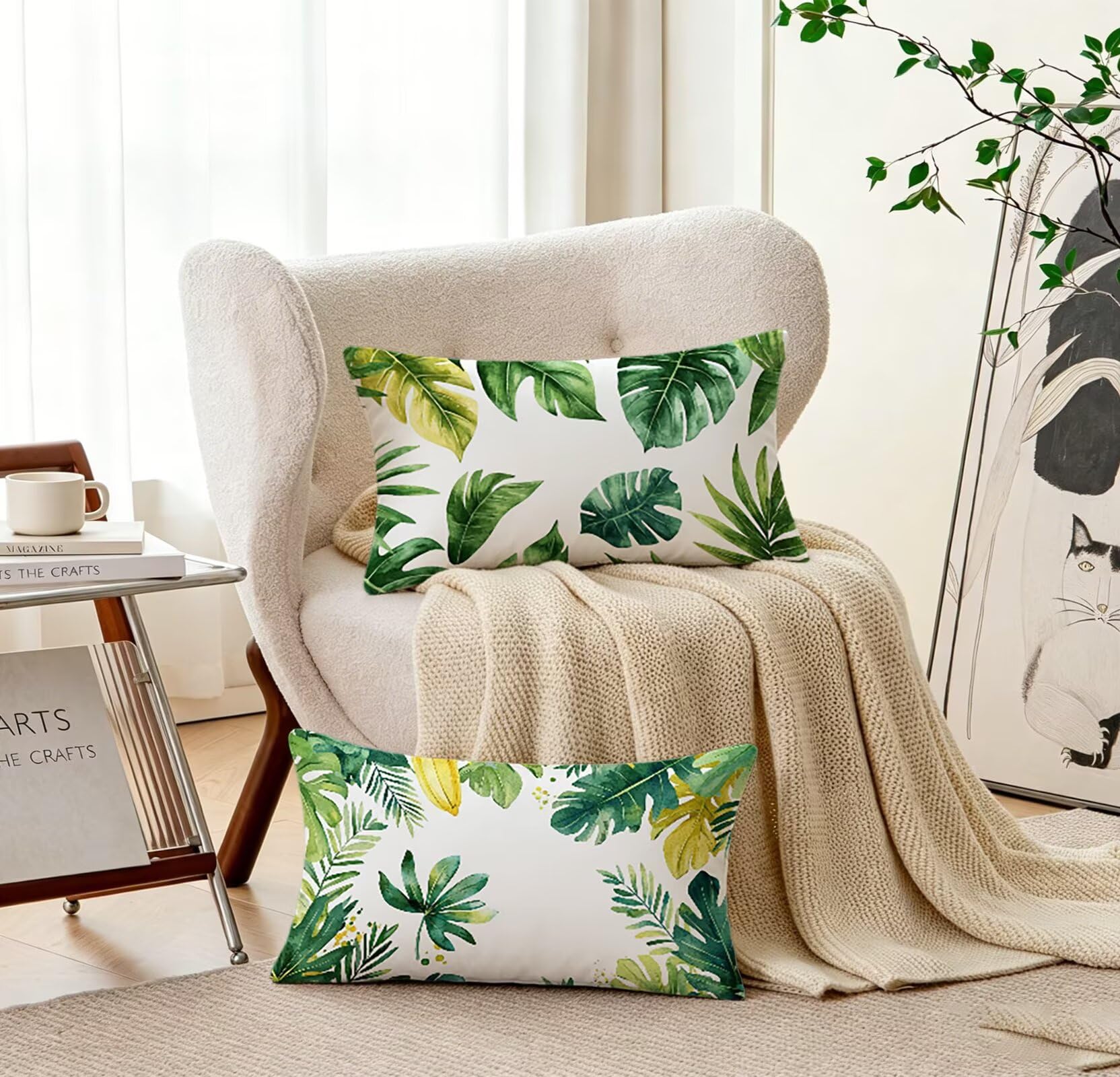 GrüN Kissenbezug 60x80 BläTter Kopfkissenbezug 2er Set,Wohnaccessoires & Deko,Weich und Atmungsaktiv Samt Stoff mit Verstecktem Reißverschluss für Bett Sofa Kissen Dekokissen-86041