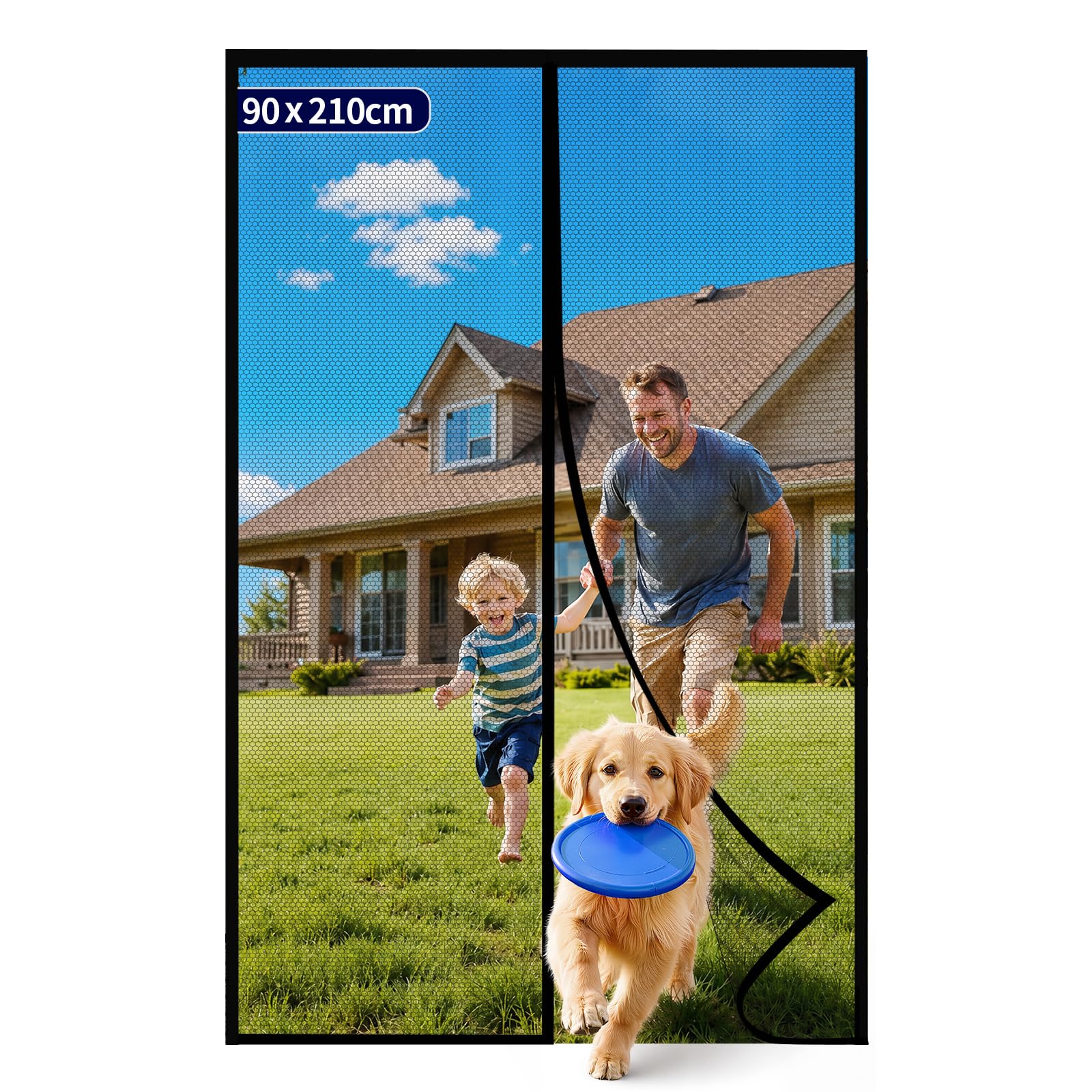 Kitsure Fliegengitter Tür, Magnet Insektenschutz 90x210cm für Eingangstüren | Für Balkontür/Terrassentür, Stärkere Magneten, Ohne Bohren, Hält Insekten fern, Klettband Oben, Reißfest, Langlebig, Schwarz