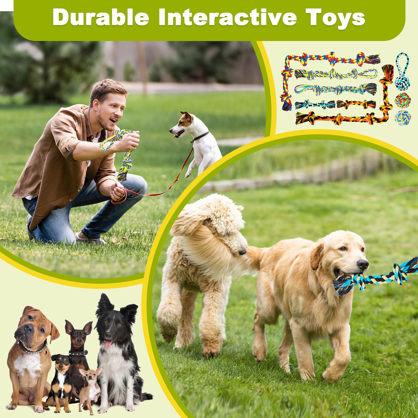 9Pcs Giocattoli Corde Cani Grandi, 5 Nodi Giochi Dentizione Interattivi Masticatori Aggressivi Resistenti, Gioco Corde Cane Masticare Cotone Indistruttibile per Pulizia Denti Masticazione Aggressiva