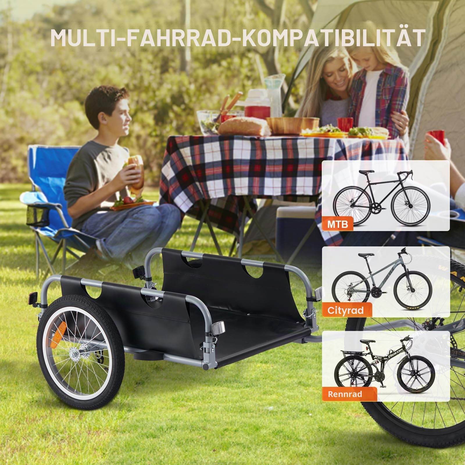 VEVOR Fahrrad-Lastenanhänger, 88/100/72,6 kg Tragfähigkeit, robuster Fahrradwagen, zusammenklappbar, kompakt, mit Universalkupplung