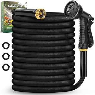 Garden Hose 100FT, Non-Expanding, Lightweight Hose With 8 Function Nozzle, Leak-Proof, No-Knot, Easy to Carry, Wear-Resistant, Sturdy, Flexible, 3/4GHT, Water Hose for Yard, Garden, Outdoor - Amazon product rated Grade A
