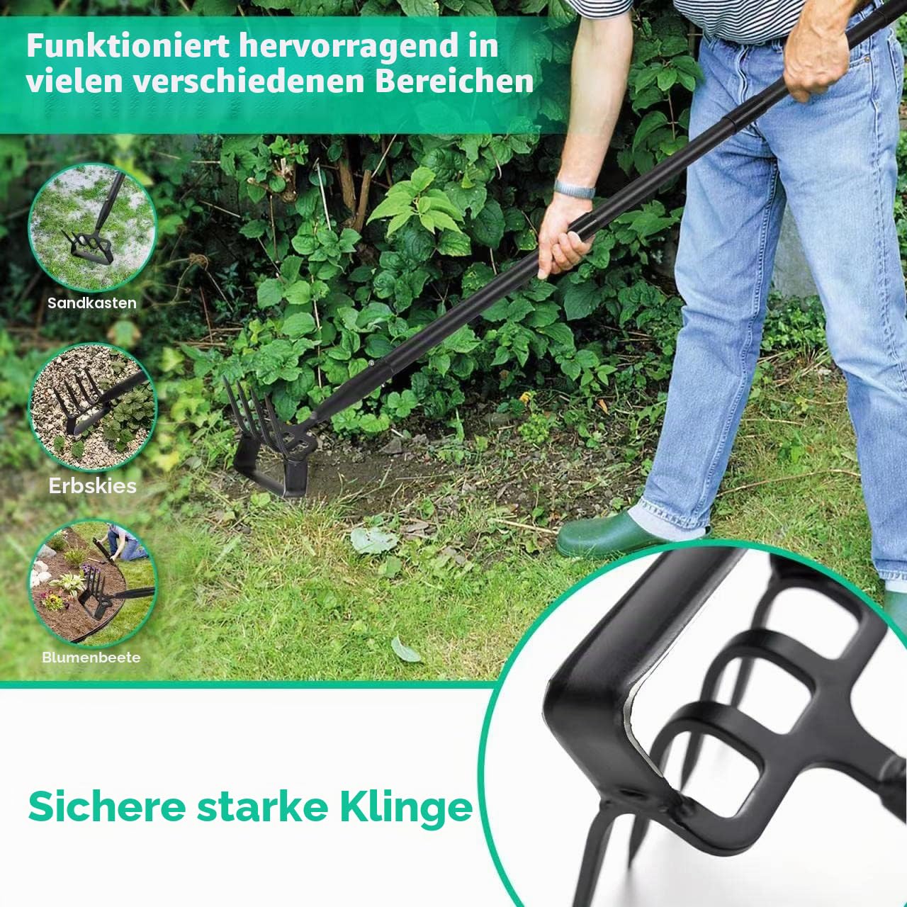 Gartenhacken zum Unkrautjäten, Werkzeug für Hacken mit Halterung für Garten mit verstellbarem Ring, Langer Griff-157cm, verstellbar, zum Jäten