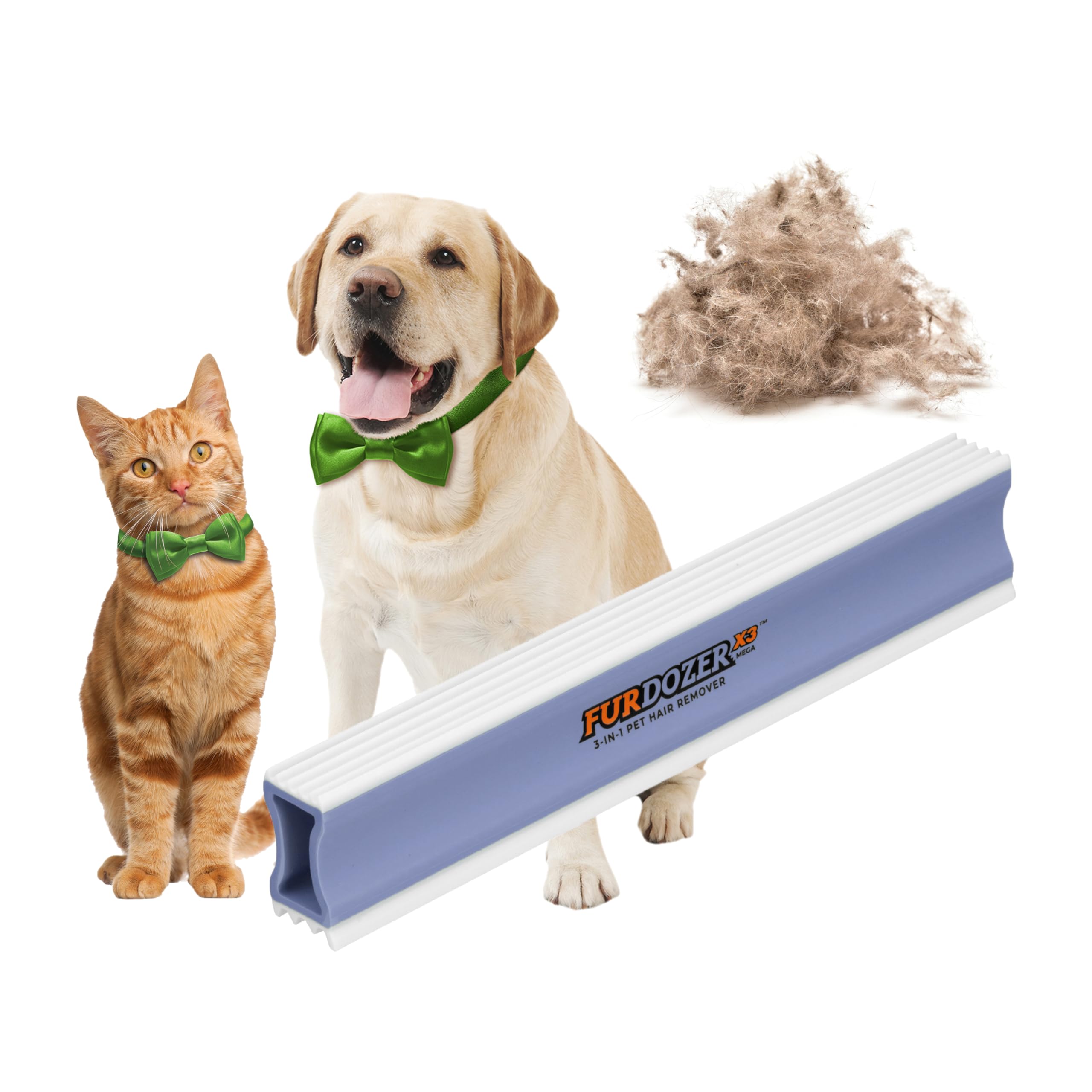 FurDozer Pet Hair Remover & Auto Detailing Tools - Cat & Dog Hair Remover for Carpets, Car Interiors, Couches, Bedding, & Pet Furniture (Purple, X3