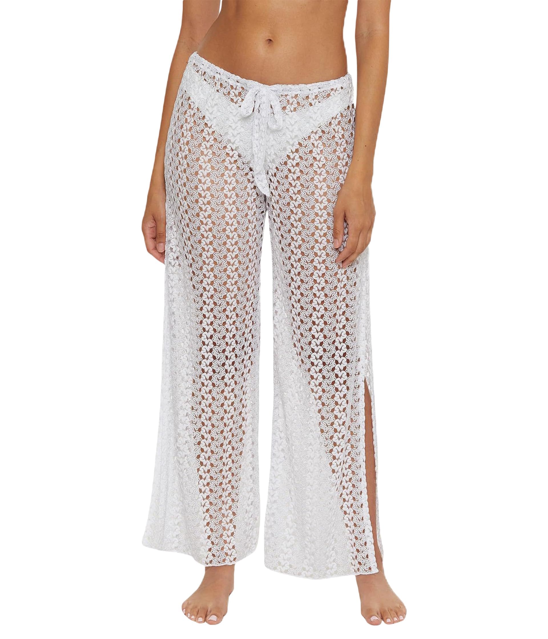 becca Women's Platinum Lace Crochet Pants Casual Split Leg Beach Cover Up Swimwear-picture-0