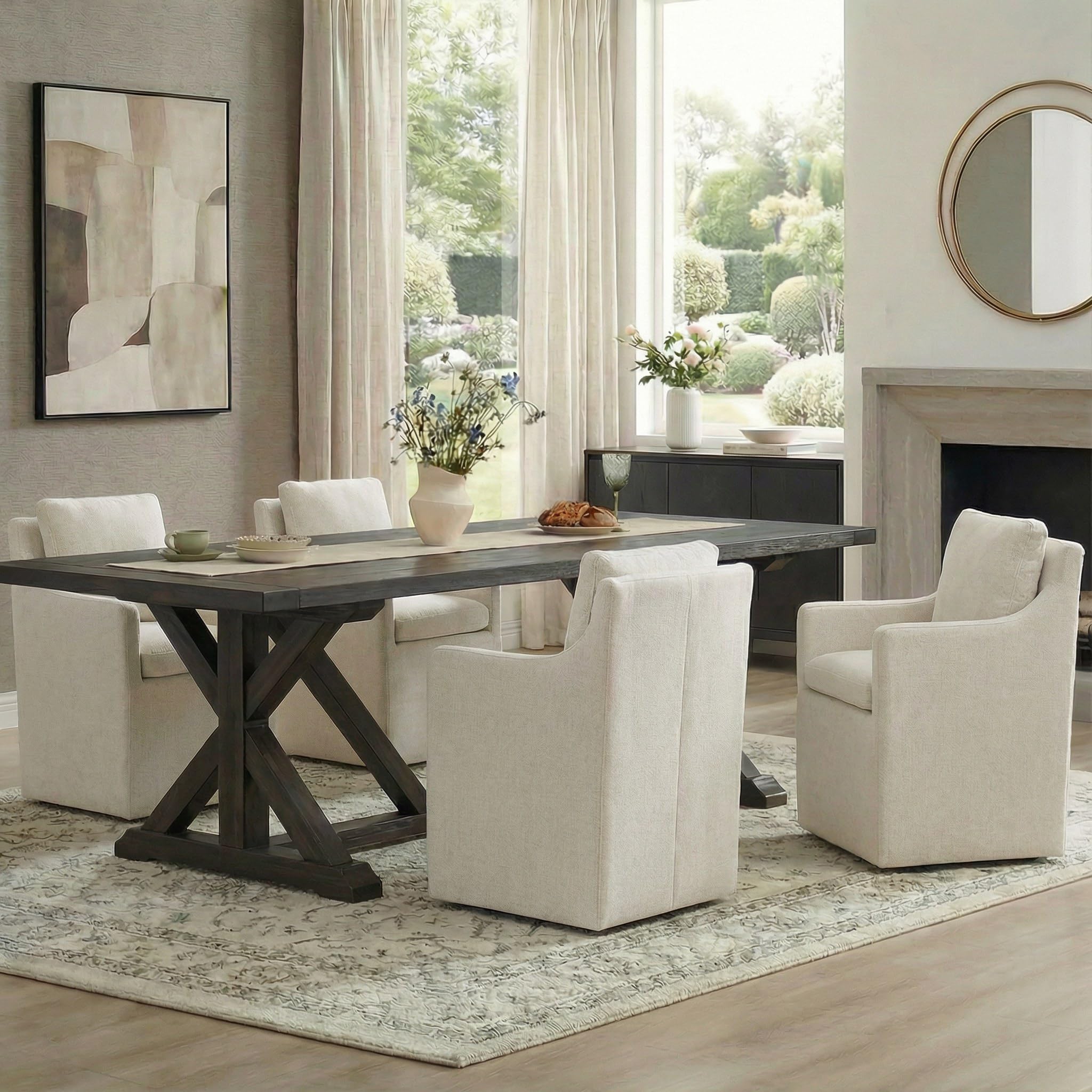 Photo 1 of ****01 CHAIR****KISLOT Upholstered Dining Chair with Caster, No Assembly Modern Accent Armchair with Rollers for Dining Room, Bedroom, Living Room, Reading Room, Already Assembled, Beige, 