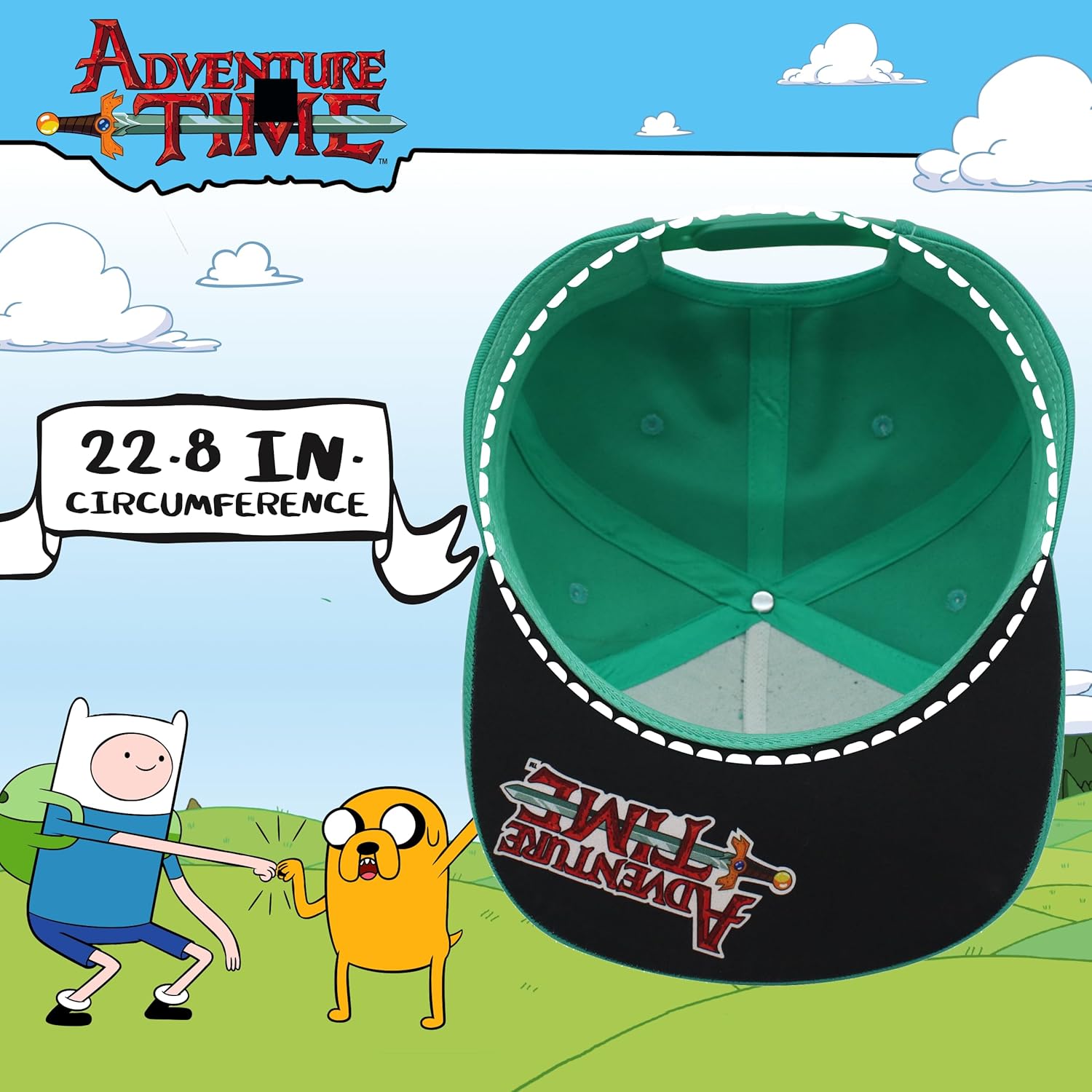 Adventure Time BMO Baseball Cap, Adult Flat Brim Snapback Hat, Adjustable, Turquoise, One Size