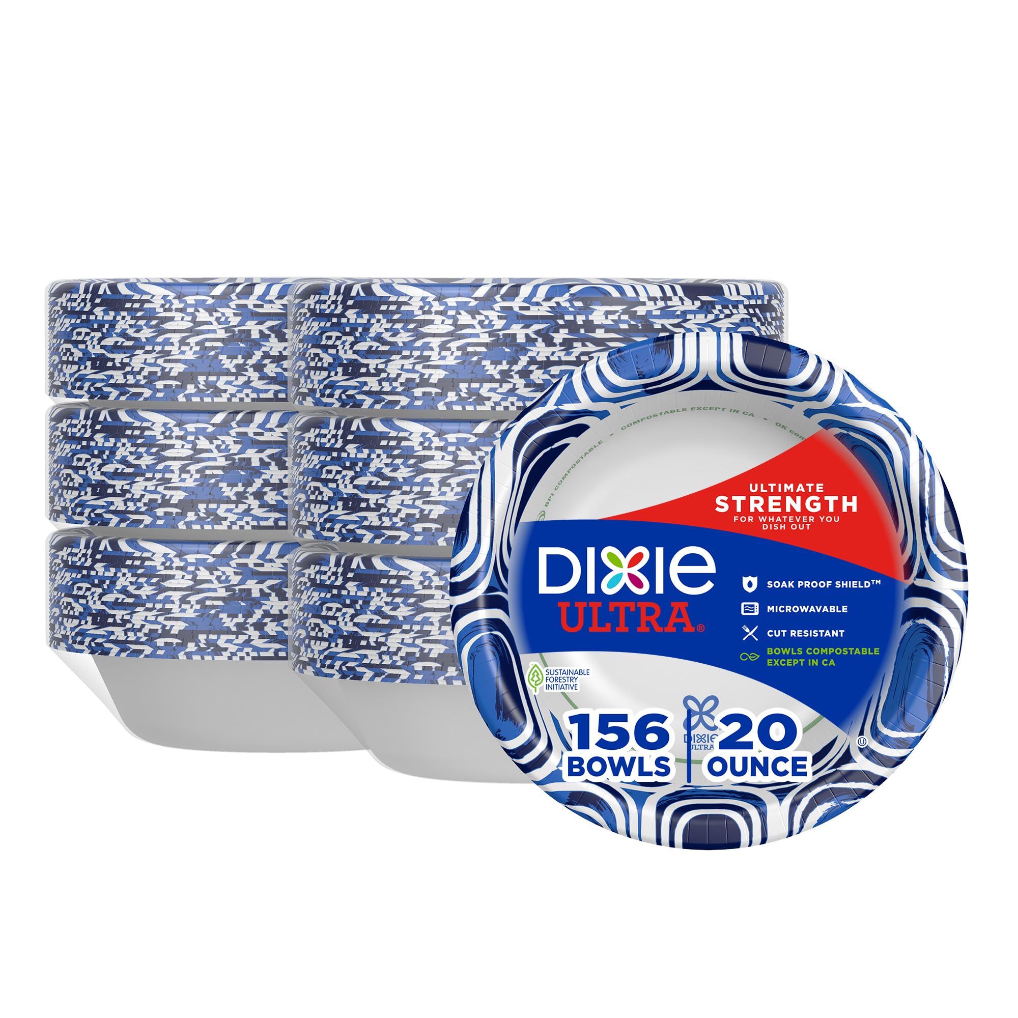 Dixie Ultra, Large Paper Bowls, 20 Oz, 26 Count (Pack of 6), Microwave Safe, Compostable, Disposable Bowls Great For Breakfast, Lunch, And Dinner Meals