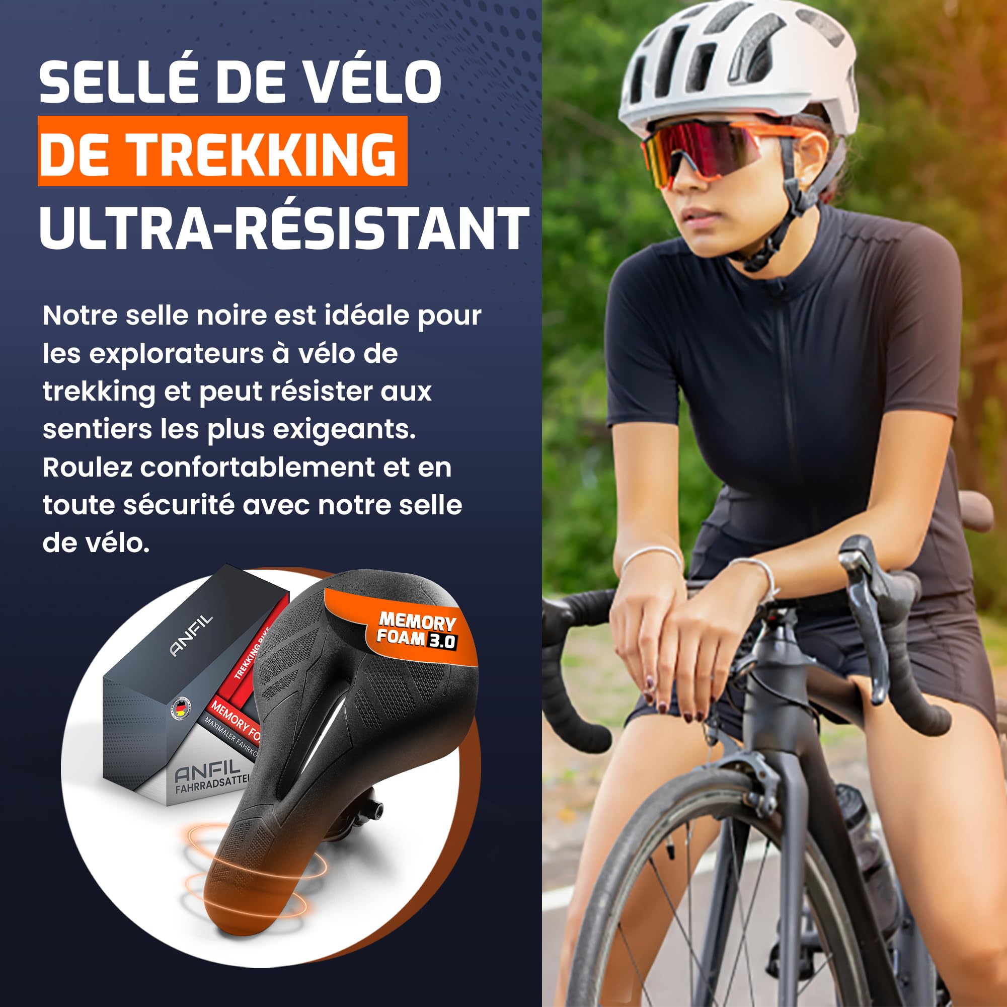 Selle de Vélo Ultra Confortable – Selle Ergonomique pour Homme et Femme – Mousse Mémoire de Forme, Étanche & Respirante – Siège de Vélo Confort pour VTT, Vélo de Ville