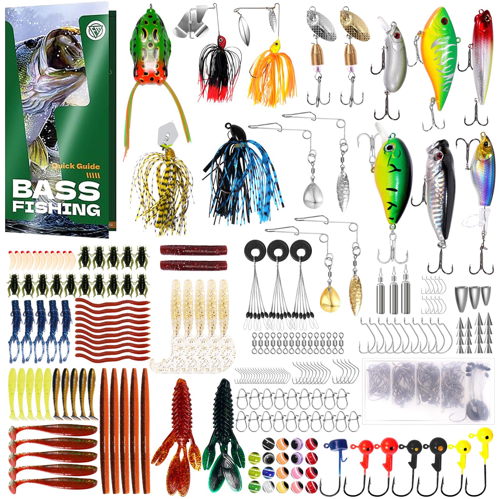FONMANG 322-Piece Fishing Lures Kit - Buzz Bait/Spinner Baits/Jig/Frog, Fishing Tackle Box with Tackle Included, Soft Bait/Hooks/Weights, Fishing Gear Lure Kit Gift for Men Freshwater Bass Trout