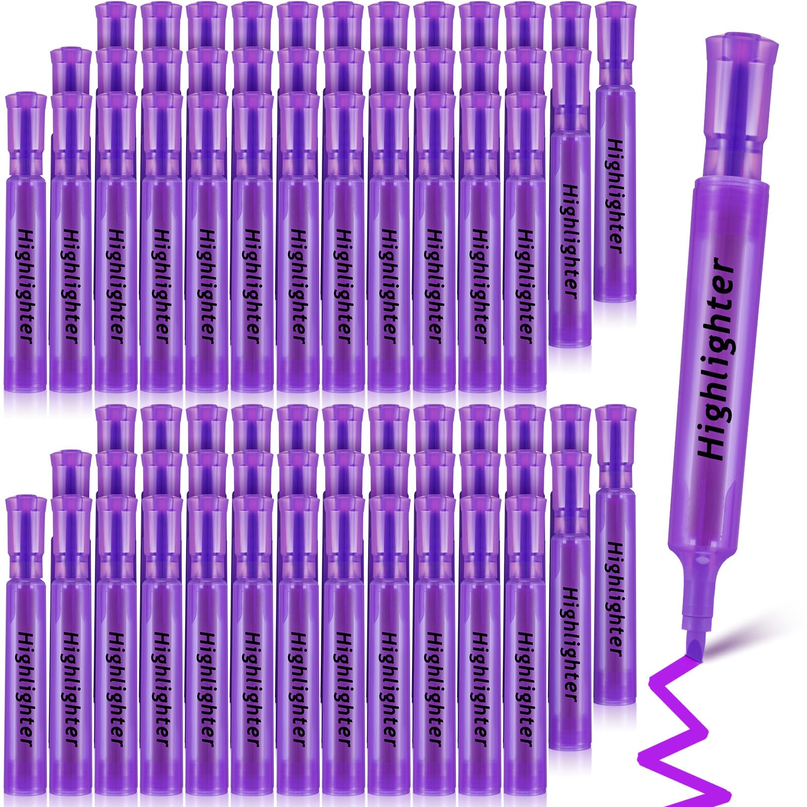 Qilery 72 Pack Highlighters Bulk, Tank Style Chisel Tip Highlighters Markers Pack Quick Drying for Adult Coloring, Home Office Supplies (Purple)