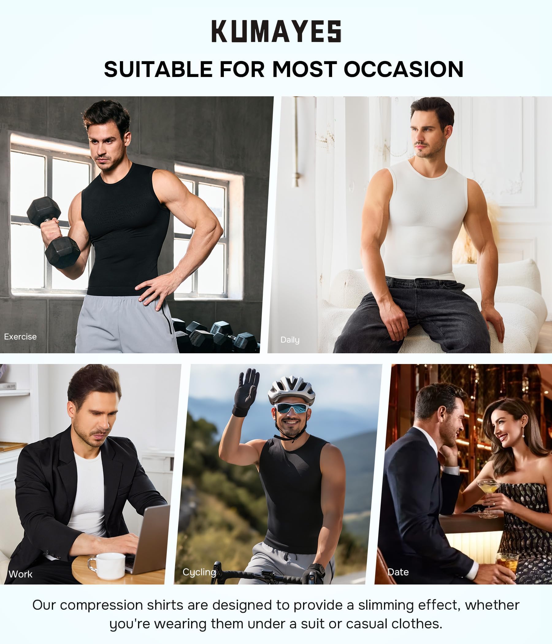 KUMAYES Herren-Kompressionsshirt, Bauchweg-Unterhemd, athletisch, Shapewear, Workout-Tanktop