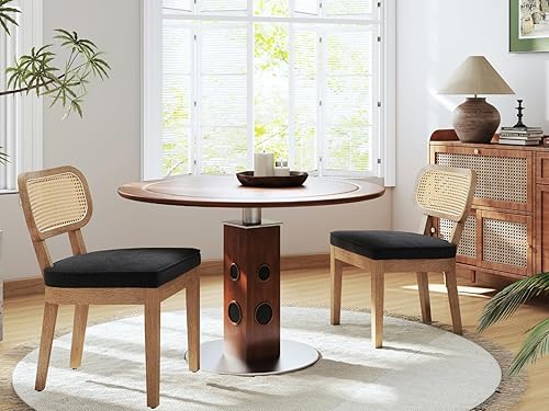Juego de 2 sillas de comedor de ratán estilo granja, sillas modernas de madera para cocina y comedor con respaldo de caña, cómodo asiento tapizado