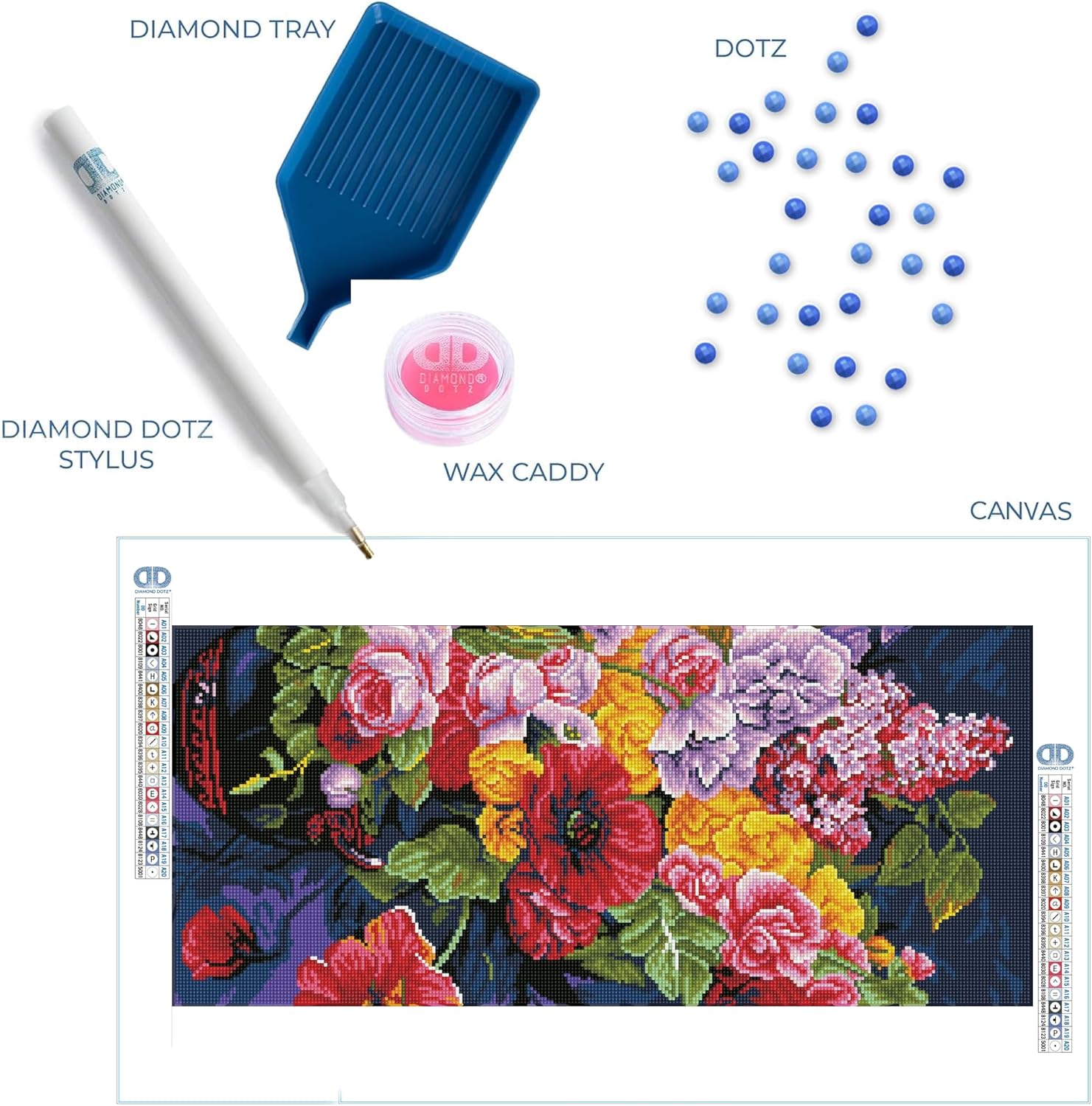 DIAMOND DOTZ Romantic Bouquet Art Kit, Intermediate Level Diamond Painting for Adults, 12x12 inches