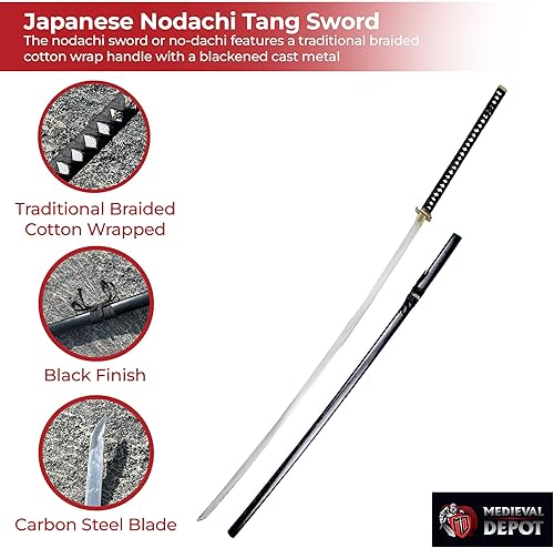 Miniatura 3 de MedievalDepot Espada gigante japonesa Nodachi de acero al carbono de 78 pulgadas, hoja de longitud completa de 57 pulgadas con vaina de madera y