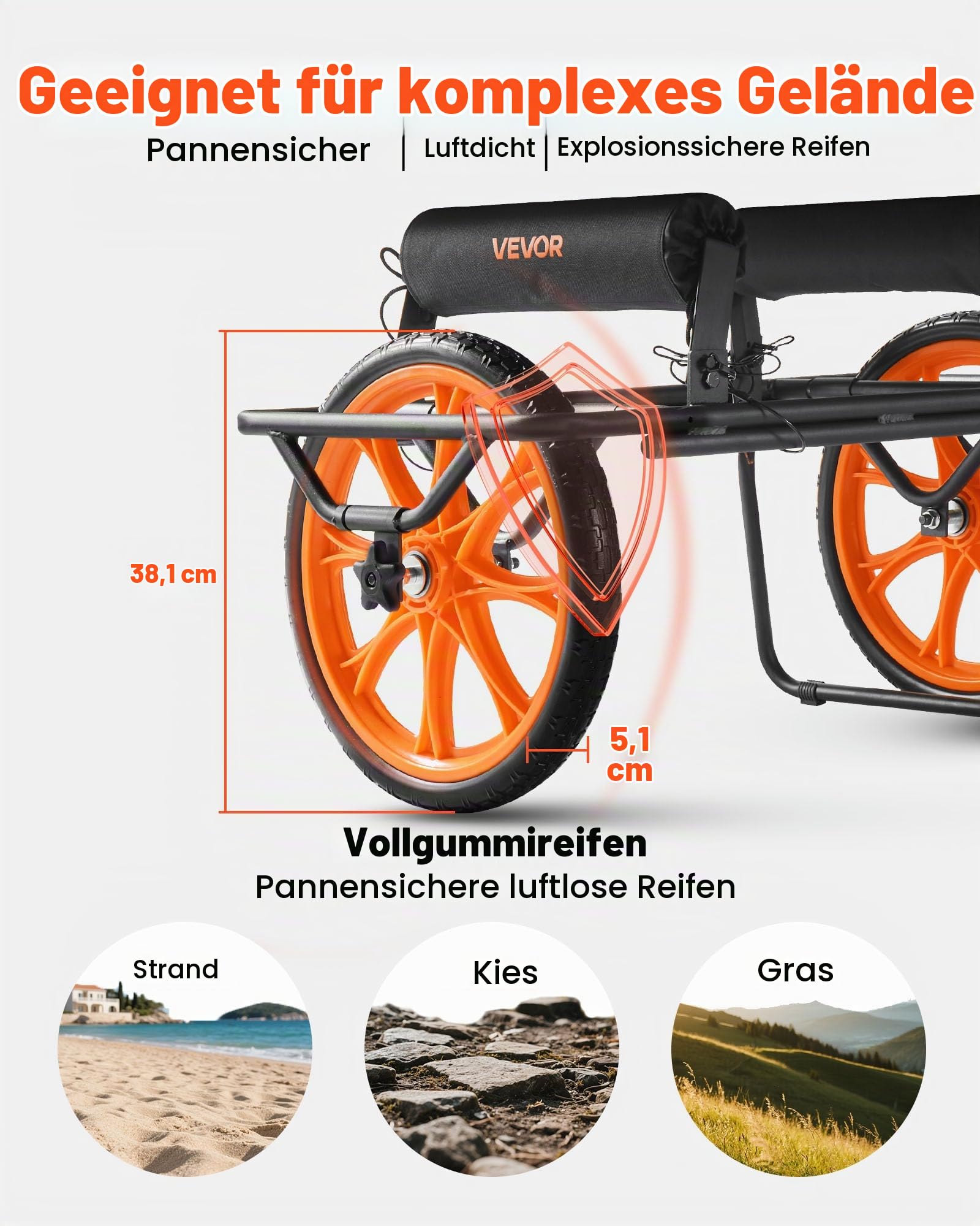 VEVOR Kajakwagen, 150 kg, Kanuwagen mit 38,1 cm Vollgummireifen & Spanngurt, Bootswagen zum Transportieren von Kajaks, Kanus, Paddleboards, Jon-Booten, Wassersportgeräte, 770x495x425 mm