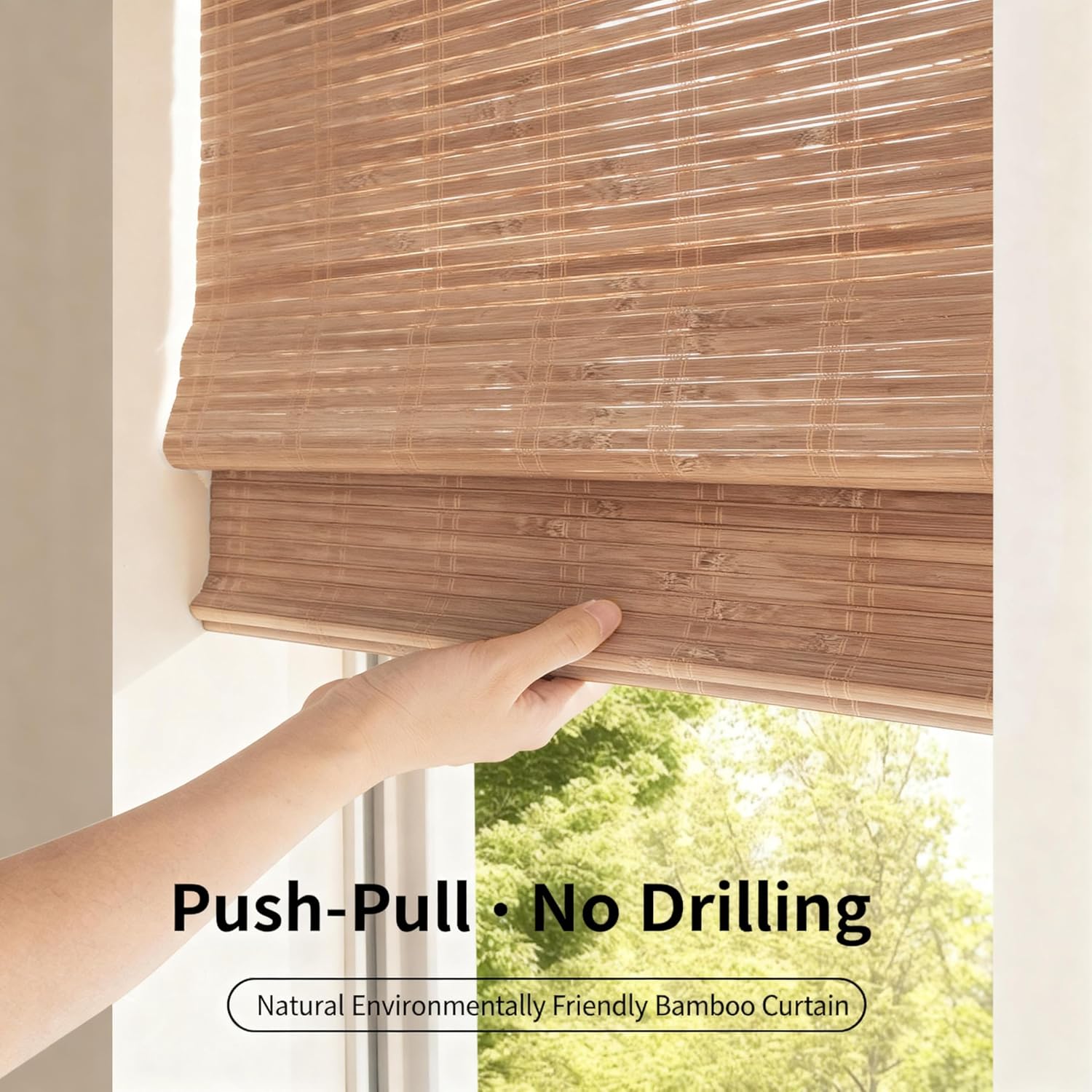 Cordless Bamboo Shades for Windows Bamboo Blinds Window Blinds for Patio Porches. Brown, 58" W x 46" H (147.32cmW x 116.84cmH)