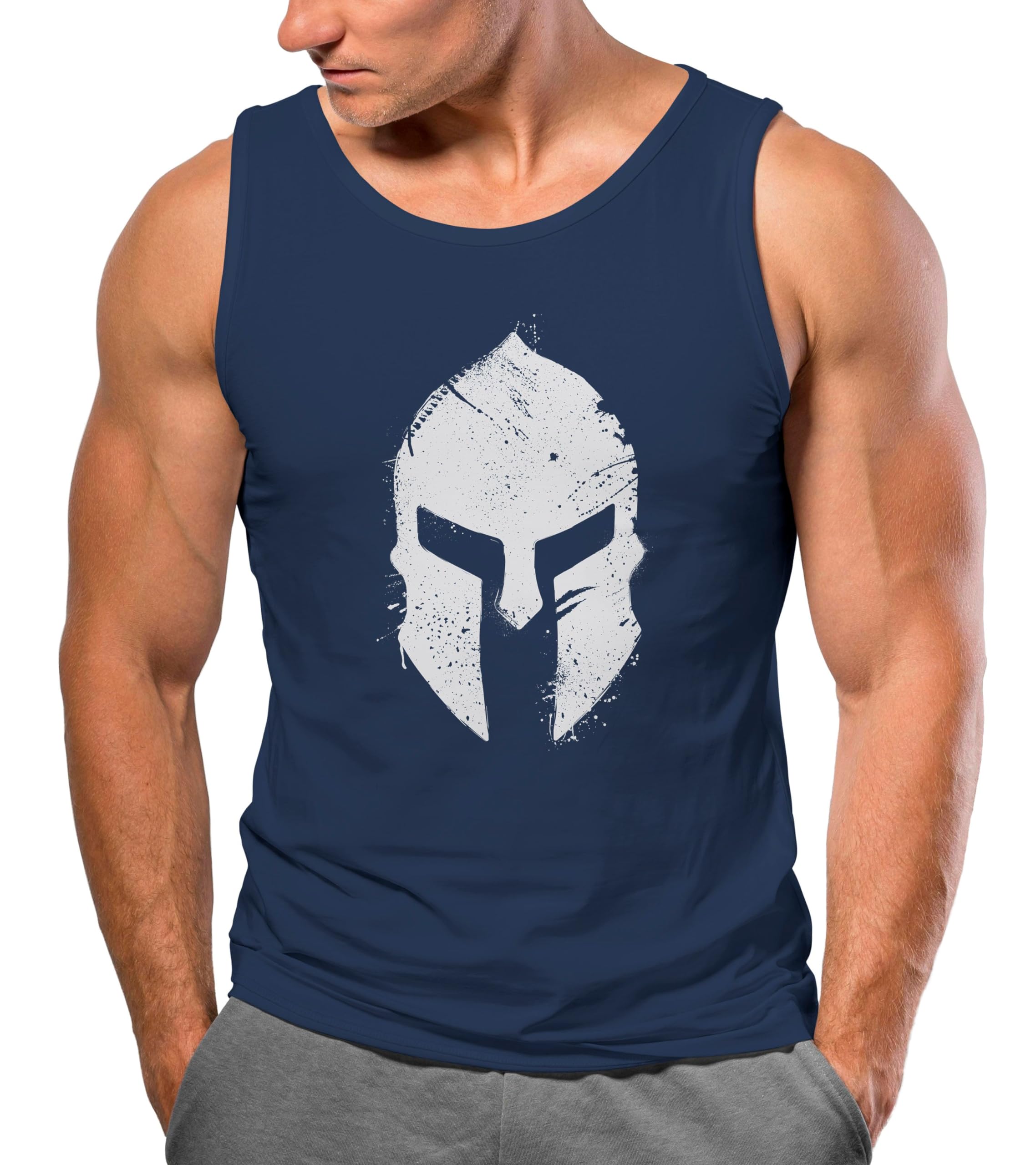 Neverless Herren Tank-Top Print Sparta-Helm Aufdruck Gym Fitness Muskelshirt