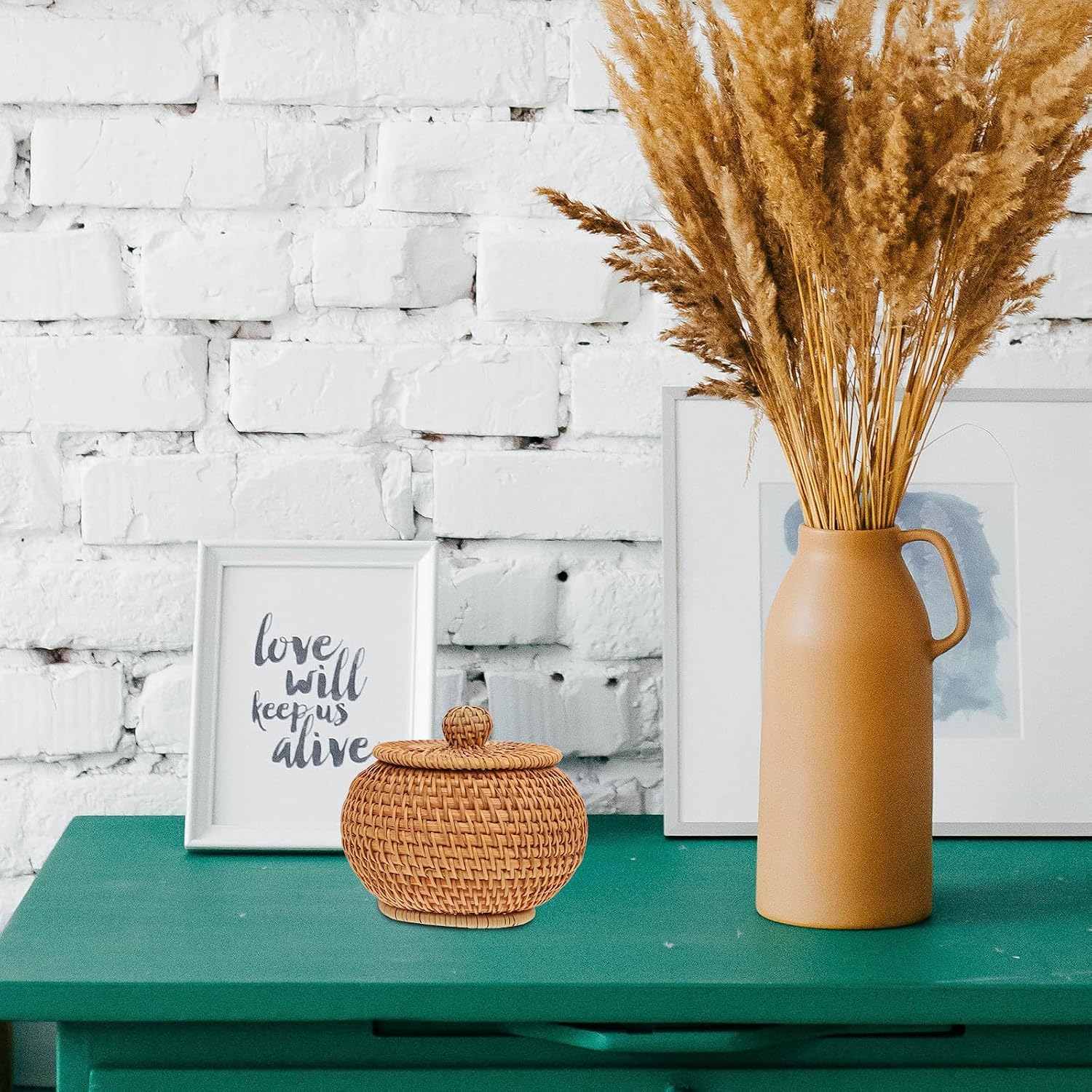 Rattan Woven Storage Basket Brown for Desktop Organization with Lid image 4