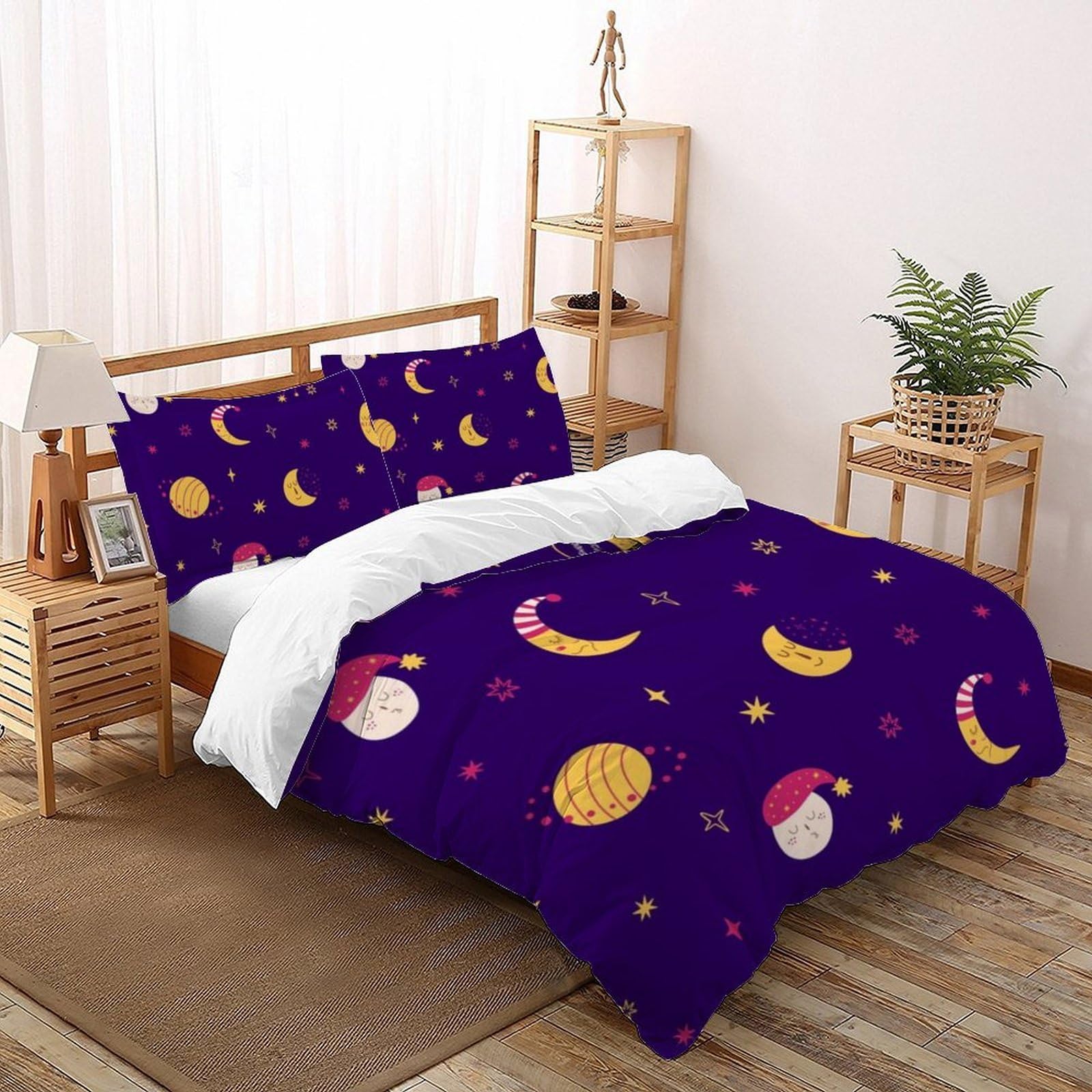 Housse de couette facile d'entretien pour lit enfant motif lune 3D