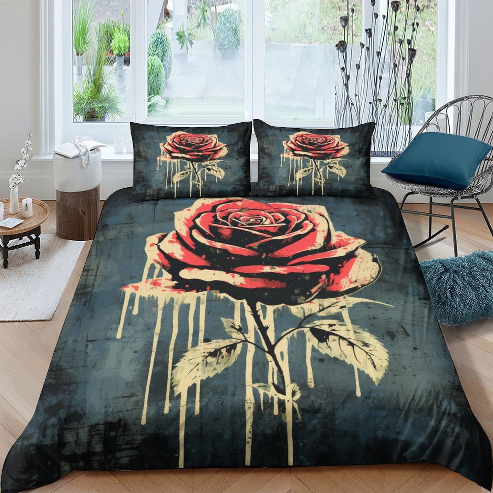 Parure de lit housse de couette roses anciennes 3D microfibr imprimé avec fermeture éclair