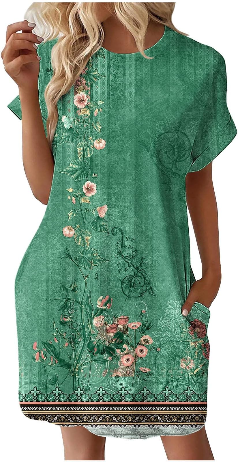Womens T Shirt Dress Short Sleeve Super Soft Casual Summer Tunic Dresses Loose Baggy House Dress with Pockets