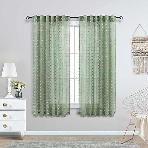 Miniatura 14 de KOUFALL Cortinas de Navidad verde esmeralda oscuro para sala de estar, Cortinas Navideñas para la Sala de Navidad, cortina transparente texturizada