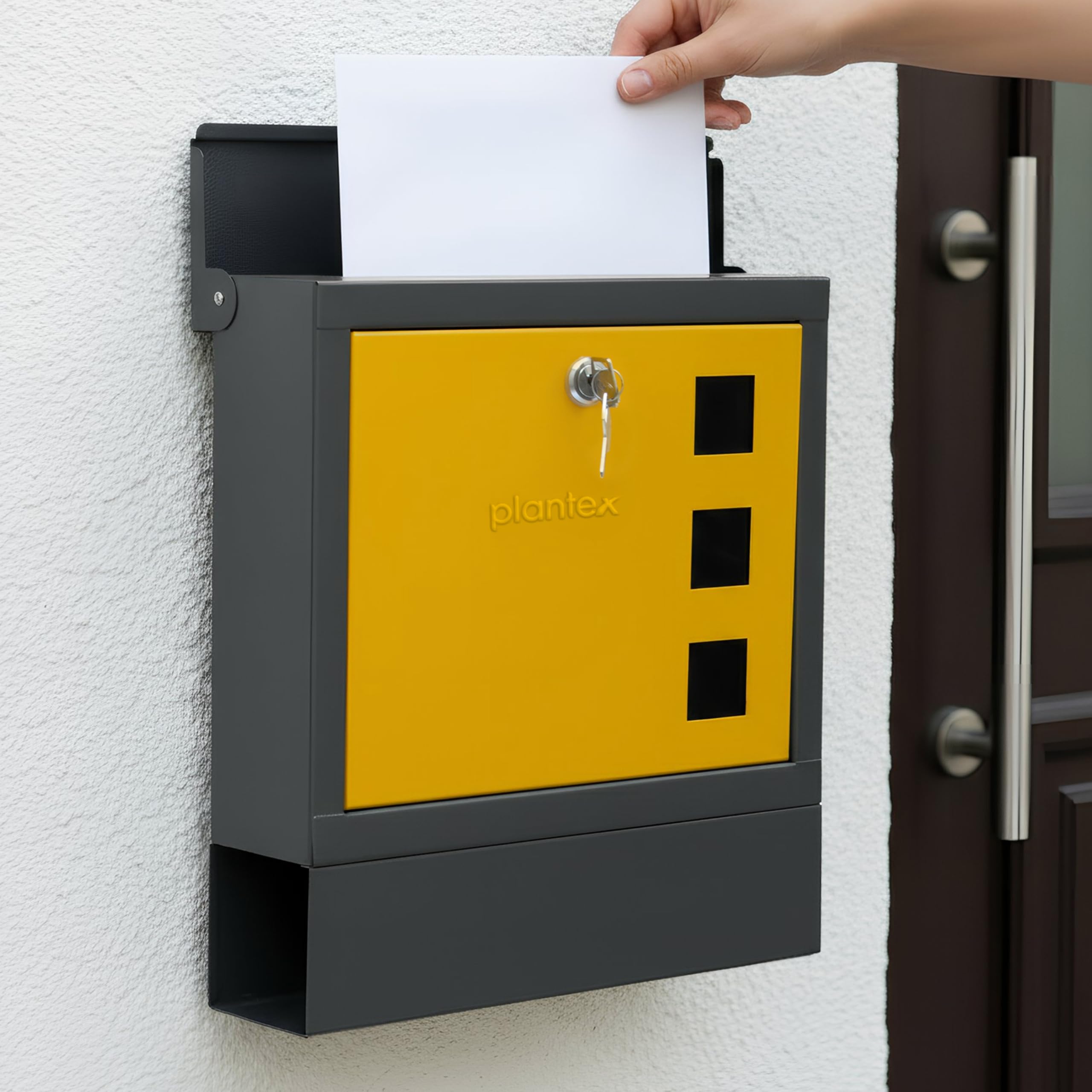 Plantex Heavy Duty GI Steel Letter Box/Suggestion Box/Wall Mount Mail with Magazine Holder/News Paper Holder Box for Home/Office/Hotel - (Yellow & Black)