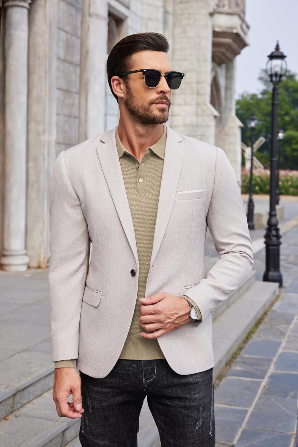 COOFANDY Men's Knit Polo Sweater Long Sleeve Casual Collared Quarter Button Golf Waffle Textured Sweater - Image 4