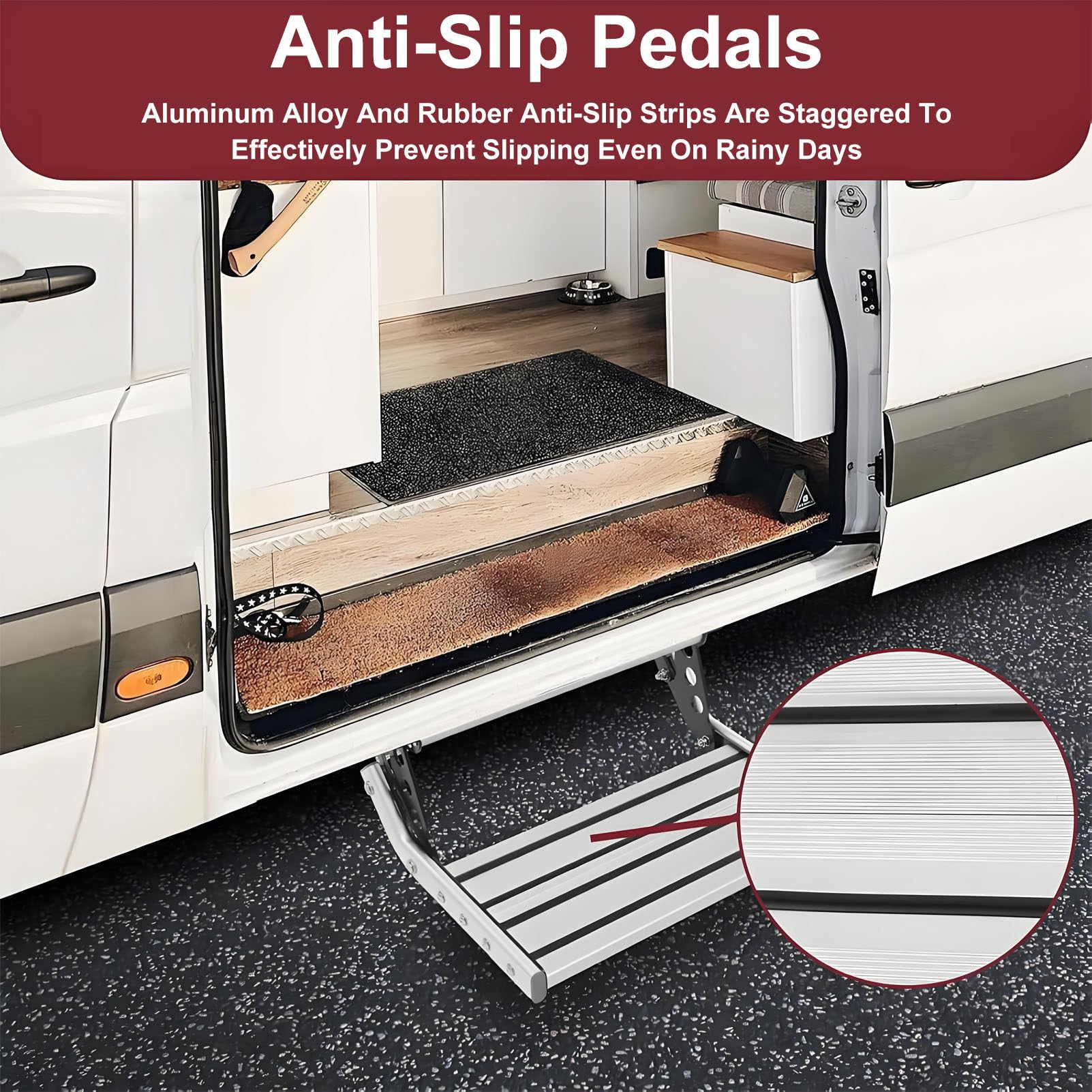 Escaleras retráctiles eléctricas para Autocaravana, de Aluminio, Plegables, manuales, con diseño Antideslizante, para Autocaravana, Caravana o Furgoneta Camper. Manual-Double-Layer