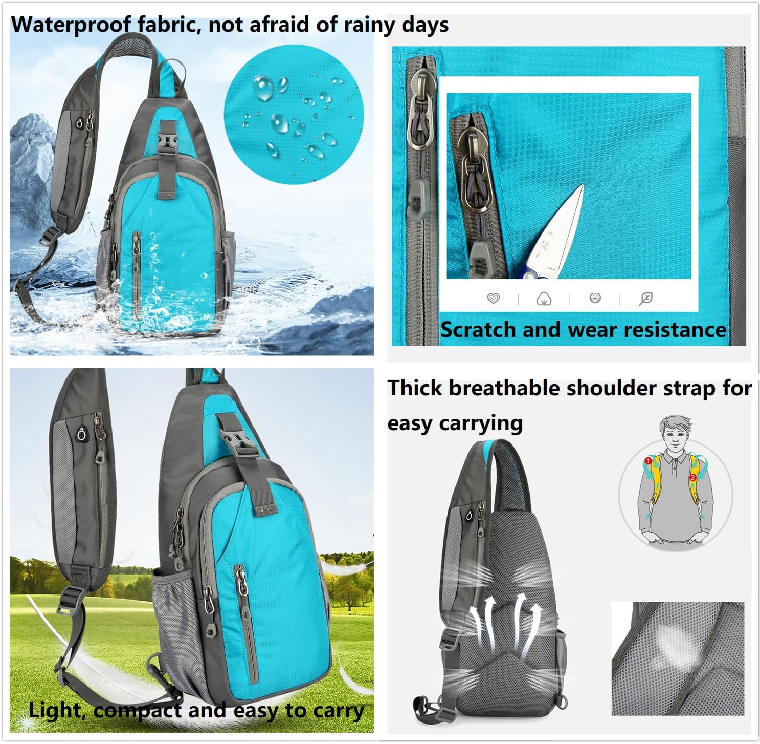 Small Crossbody Sling Backpack Hiking Daypack Lightweight Casual Shoulder Chest Bag Multiple Pockets Outdoor Travel - Image 3