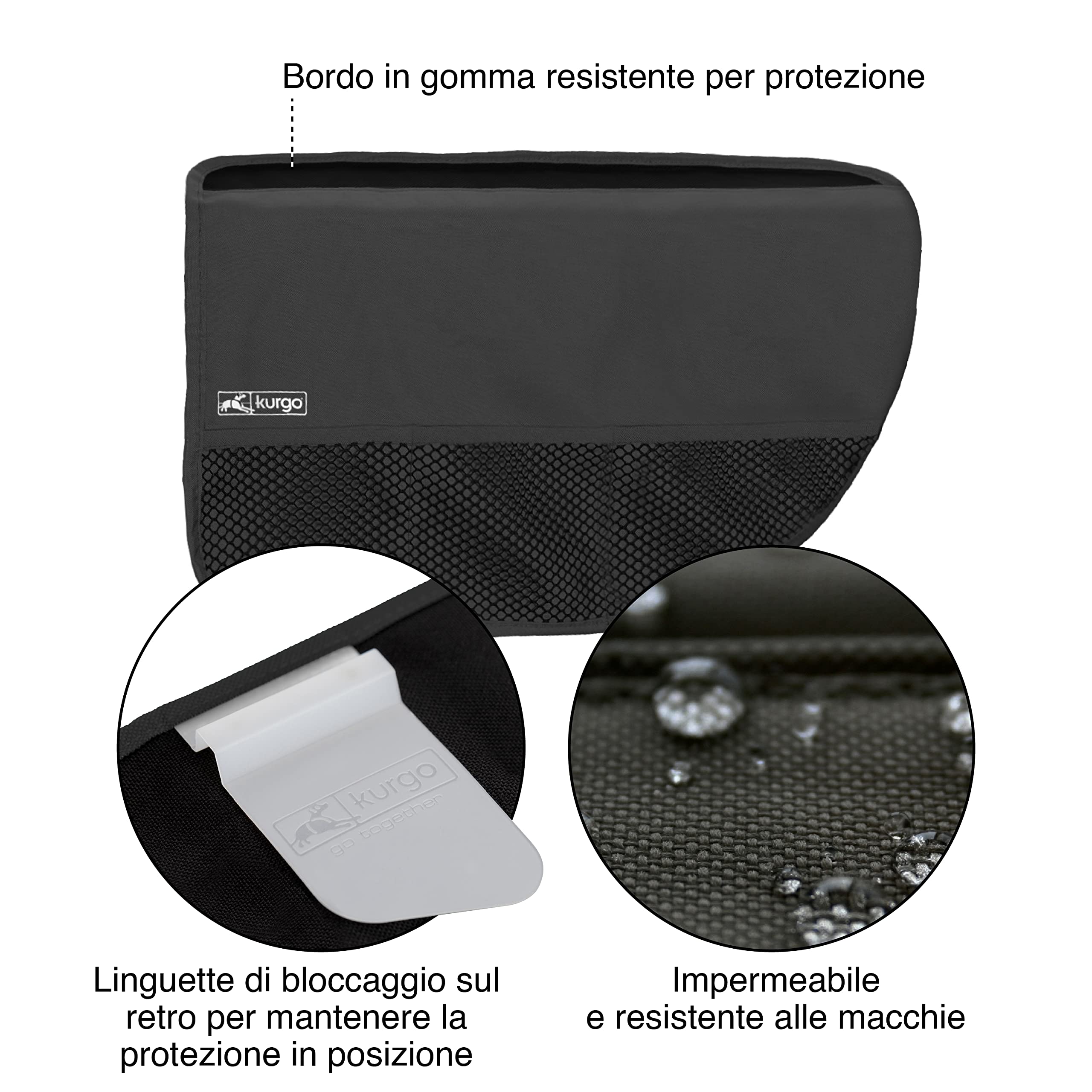 Kurgo - Protezione per Portiera Auto per Cani - Ideata per Proteggere gli Interni dell’Auto da Graffi e Impronte con Rivestimento Impermeabile e Bordi Rinforzati Rufftex - Nero
