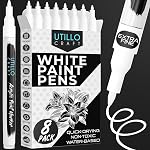 Utillo Craft Black and White Paint Pens (8-Pack) Extra Fine 0.7mm | Paint Markers for Metal, Fabric, Wood, Glass, Paper, Plastic, Rock, Leather | Bold Color Permanent Black and White Acrylic Markers