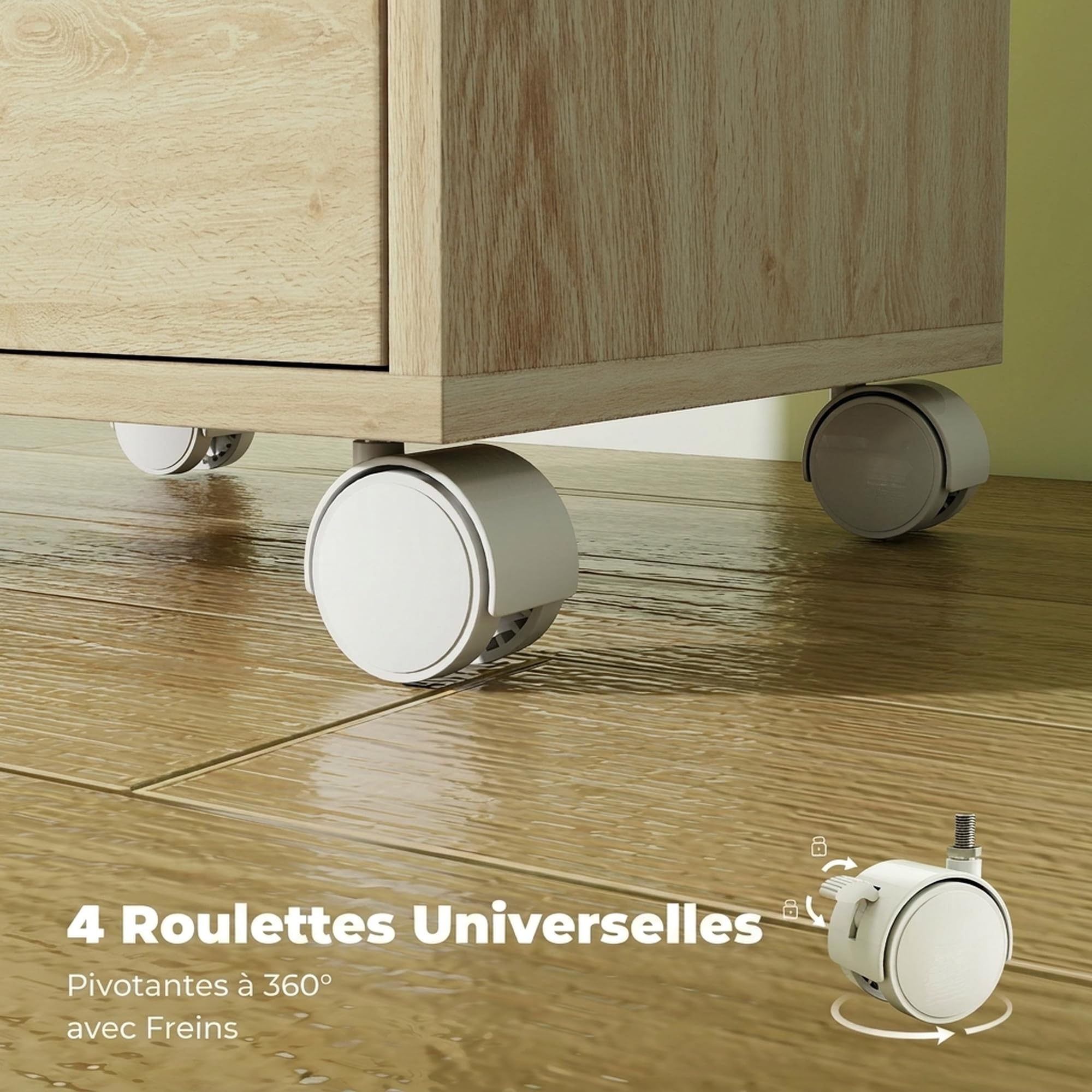 HOMCOM Caisson de Bureau 6 Tiroirs Silencieux, 40 x 35 x 63 cm, Chêne