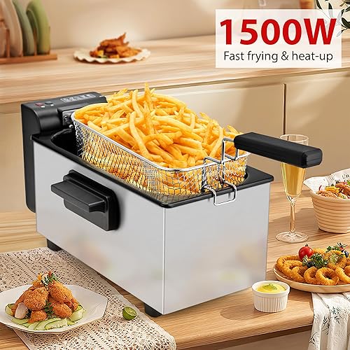 Miniatura 3 de SUSTEAS Freidora eléctrica de 3 litros2.7QT, 1500W, control de temporizador, temperatura ajustable, tapa con ventana de visualización y cesta de