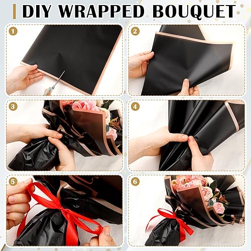 Miniatura 3 de AmazingSpark 100 hojas de 5 estilos de papel de regalo de flores negras, impermeable, papel de regalo de ramo de flores, embalaje para manualidades,