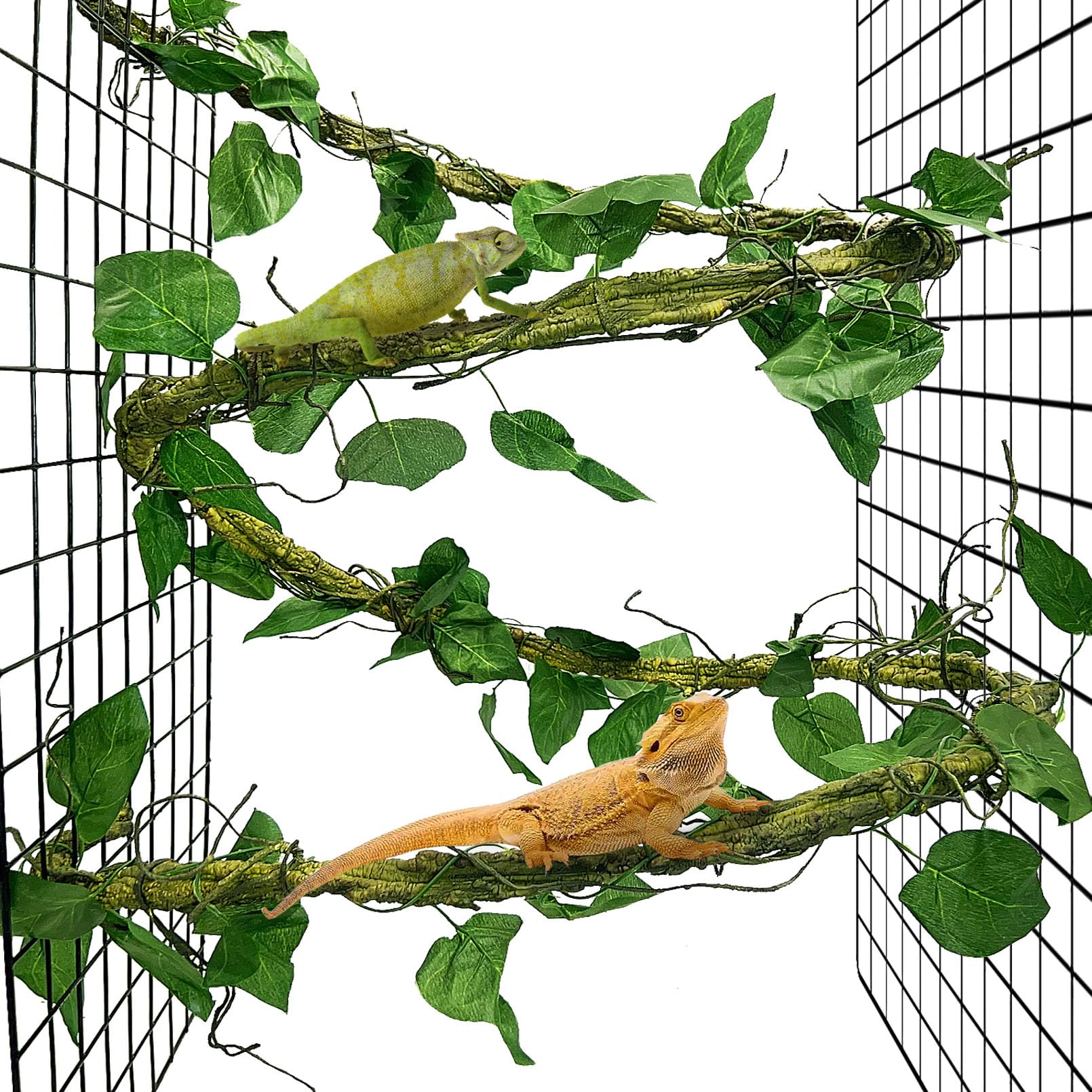 VCEPJH Große Reptilien-Reben, dicke Terrarienpflanzen, 300 cm lang, flexibel, Kletterzweig, Schlangenbecken, Aquarium, Zubehör, Grünpflanzen, Lebensraum, Dekoration für Bartagamäleon, Gecko, Frosch