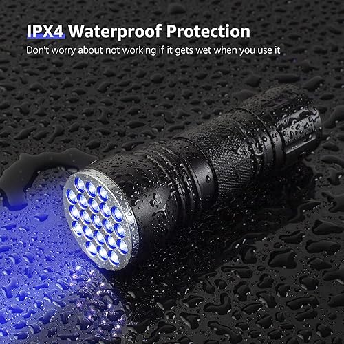 Miniatura 8 de LE - Linterna de luz negra pequeñas luces UV con 21 LED 395 nm detector de luz ultravioleta para bolígrafos de tinta invisible manchas de orina para