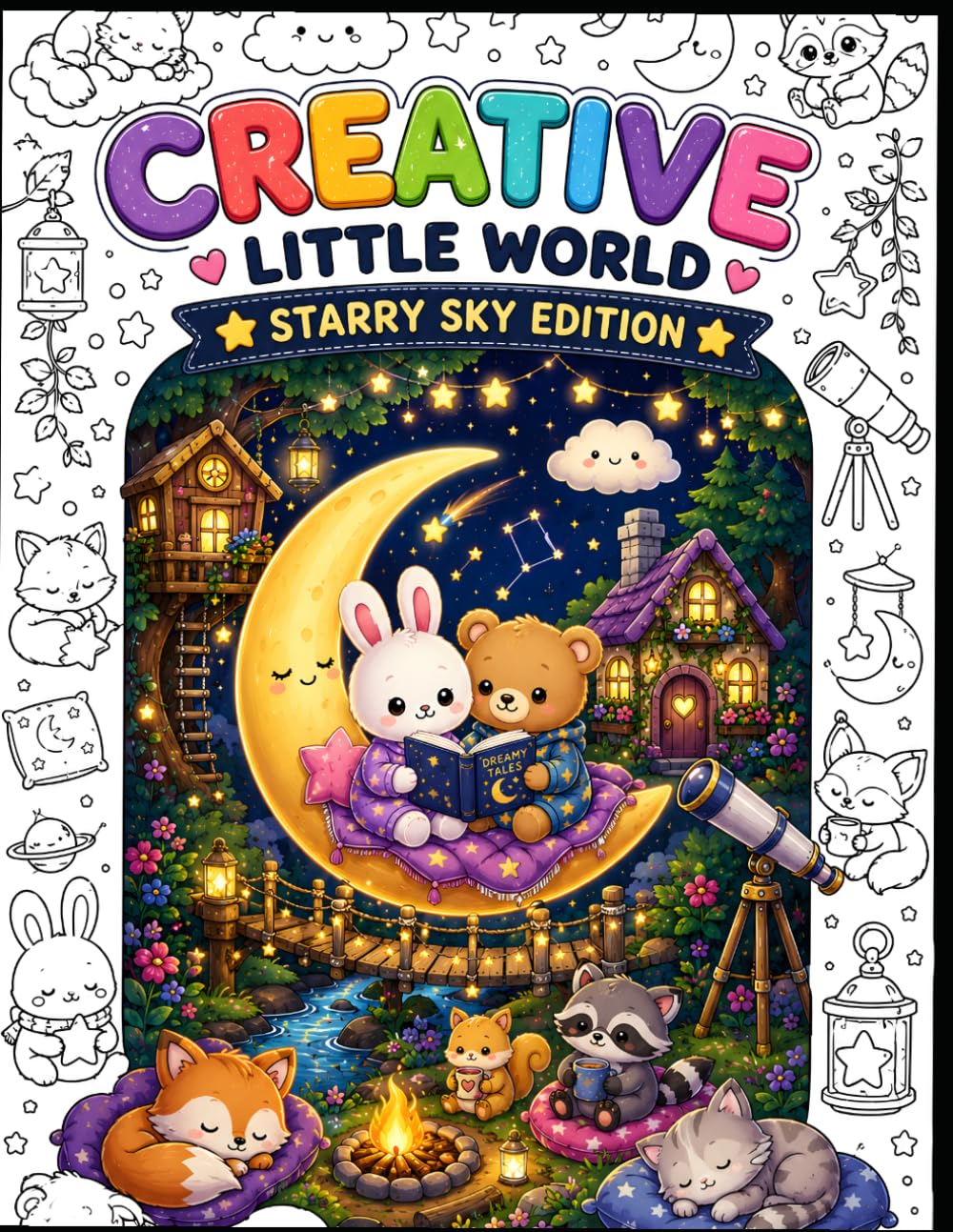 Creative Little World: Starry Sky Edition: A Cozy Nighttime Coloring Adventure Filled with Moonlit Cottages, Twinkling Stars, Adorable Animals, and Magical Dreamy Scenes for Adults and Kids