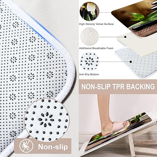 Miniatura 3 de ArtSocket Juego de baño verde con cortina de ducha y alfombras y accesorios, juego de cortina de ducha de aceite de spa con piedras de bambú,