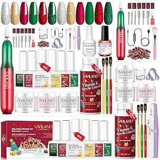 Saviland Christmas Acrylic Gel Nail Kit with Gel Nail Polish: 3 Colours Acrylic Powder 6 Christmas Colours Gel Polish Acrylic Liquid Nail Drill Nail Brush Nail Tools Nail Manicure Kit Christmas Gift
