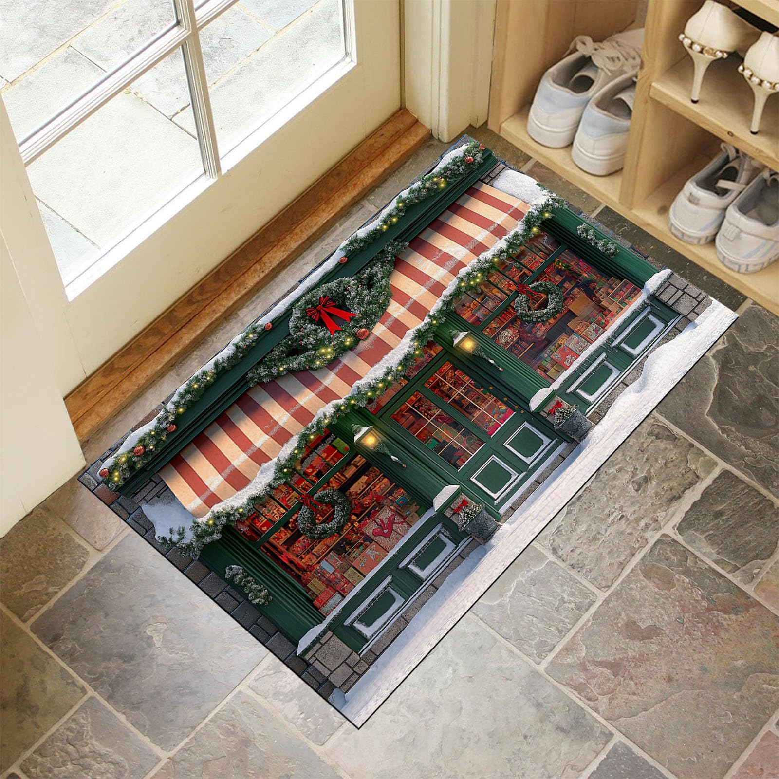 Felpudos Retro para Interiores de 50 x 80 cm, Lavables a máquina, con diseño navideño, Suaves, absorbentes y Antideslizantes para Puertas Delanteras y traseras (Verde Oscuro).