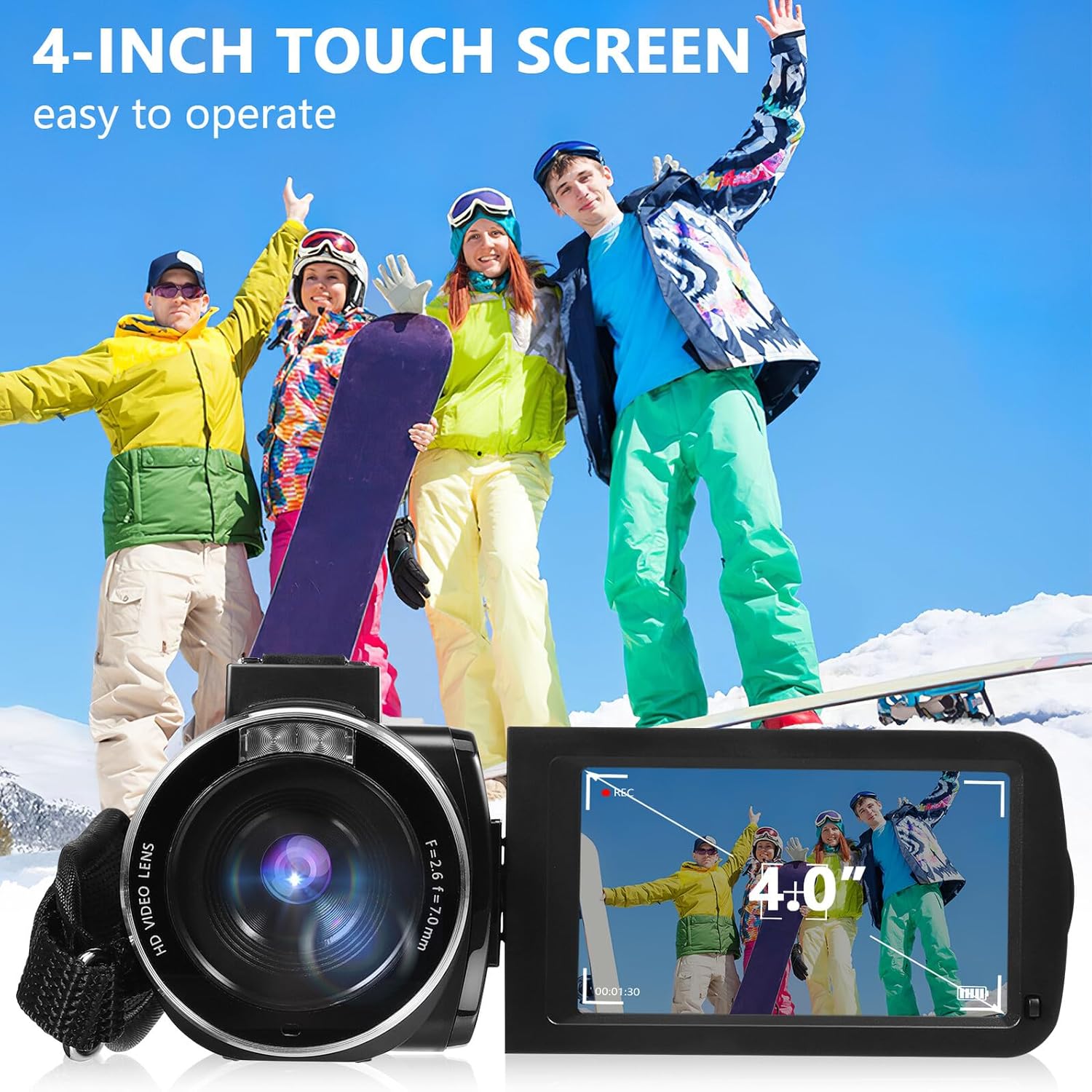 Compact Lightweight Video Camera Camcorder with Touchscreen for Adults Portable Digital Recorder for Travel and Vlogging Supports Built and External Microphones