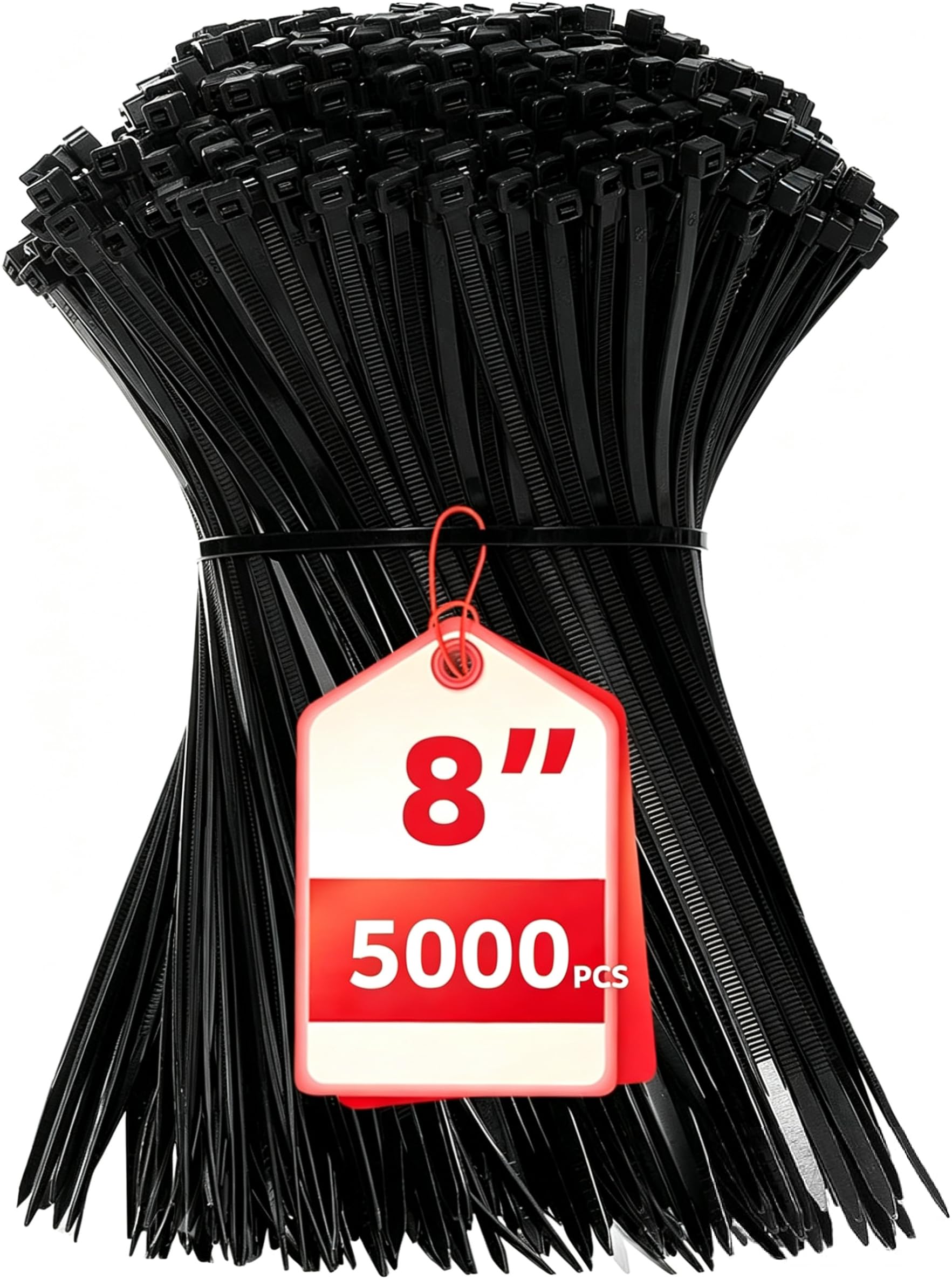 Zip Ties 8 inch, 5000 Pack Black Zip Ties, Self-Locking Nylon Cable Ties with 40 lbs Tensile Strength,Wire Ties for indoor and outdoor use.