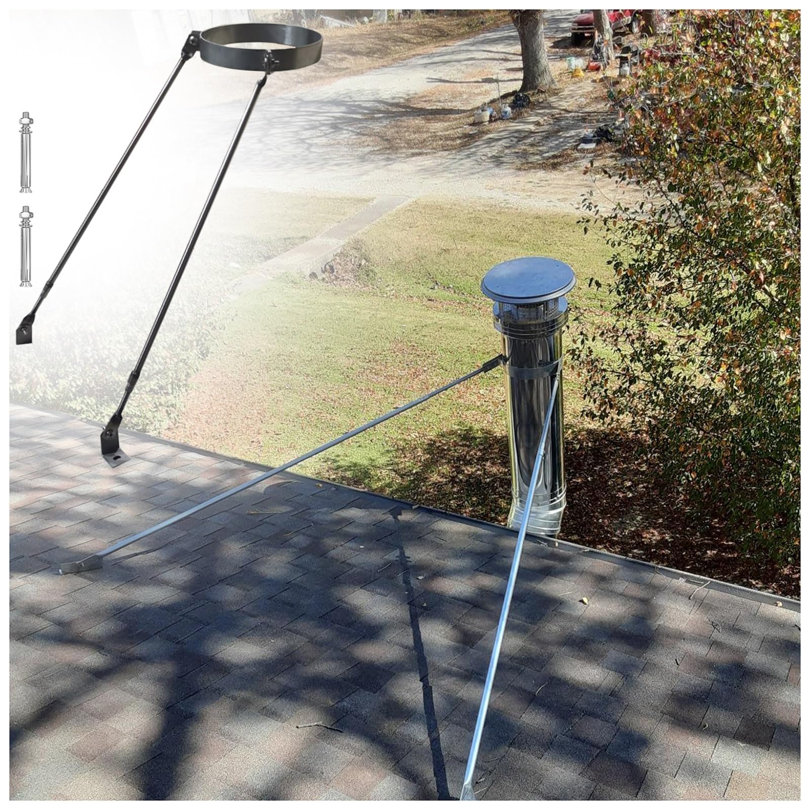 Kit Staffa Universale Tubo Stufa Supporto Tetto e Stabilizzazione Camino