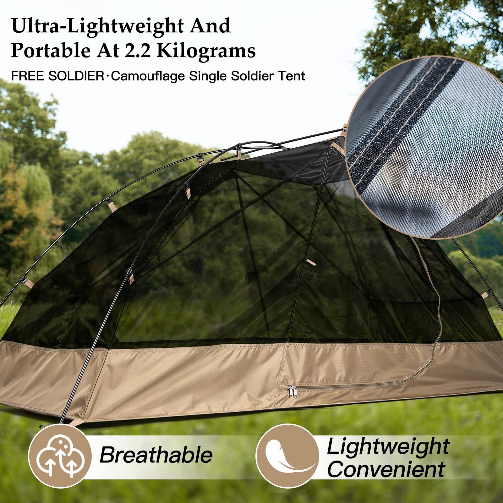 FREE SOLDIER Campingzelt Outdoor Ultraleichtes Einmannzelt In Camouflage, Outdoor-Camping,1 Person Zelt Abenteuer angelzelt einfach aufzubauen und zu tragen moskitoschutz,Wasserdicht