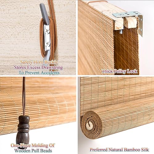 Miniatura 3 de MMLeYN Persianas de bambú enrollables de bambú para exteriores, persianas enrollables de bambú para interiores y exteriores, patio, porche, sin