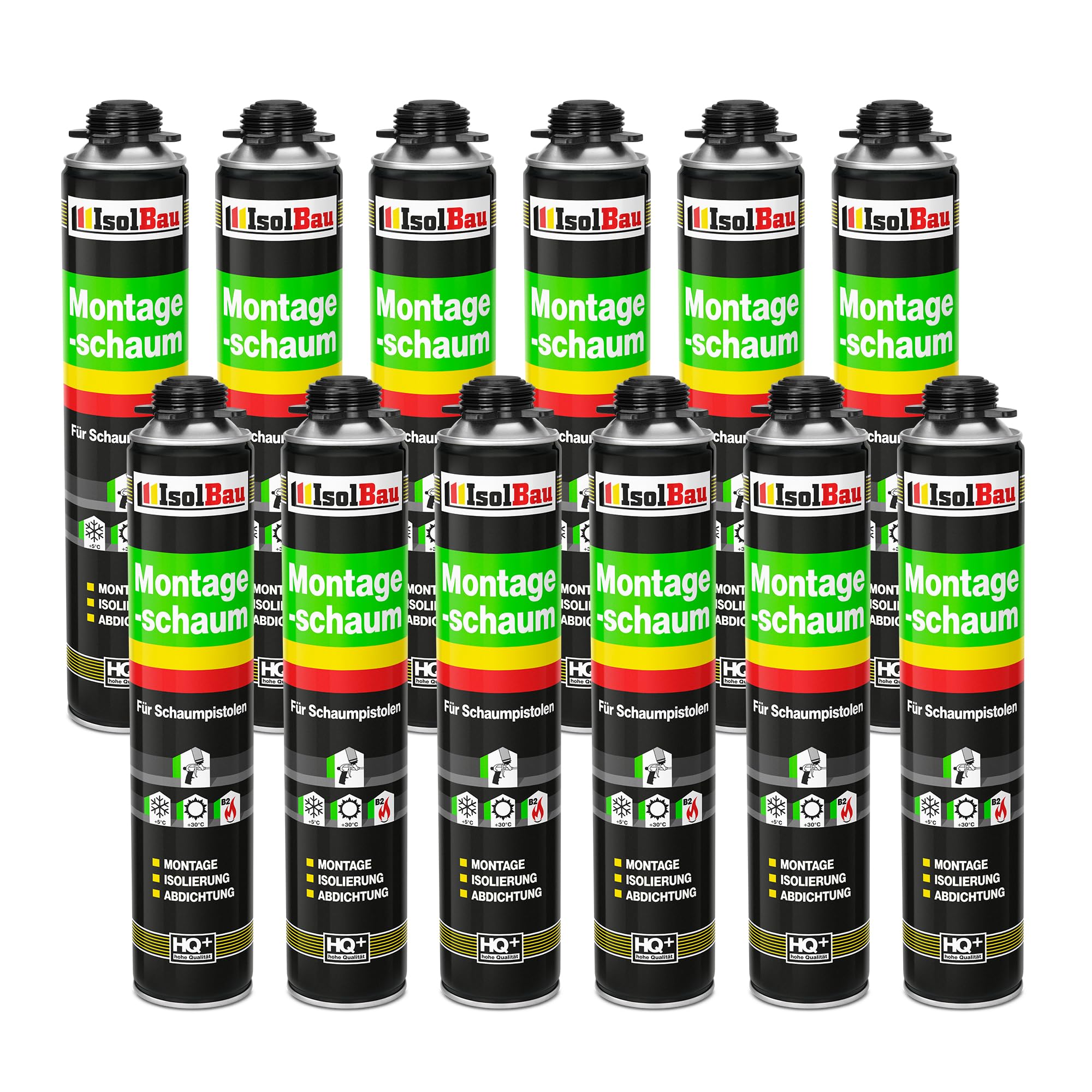 Isolbau - Bauschaum Montageschaum 12 x 750 ml PU-Schaum 1K Pistolenschaum Zargenschaum - Isolierung Abdichtung für Innen und Außen
