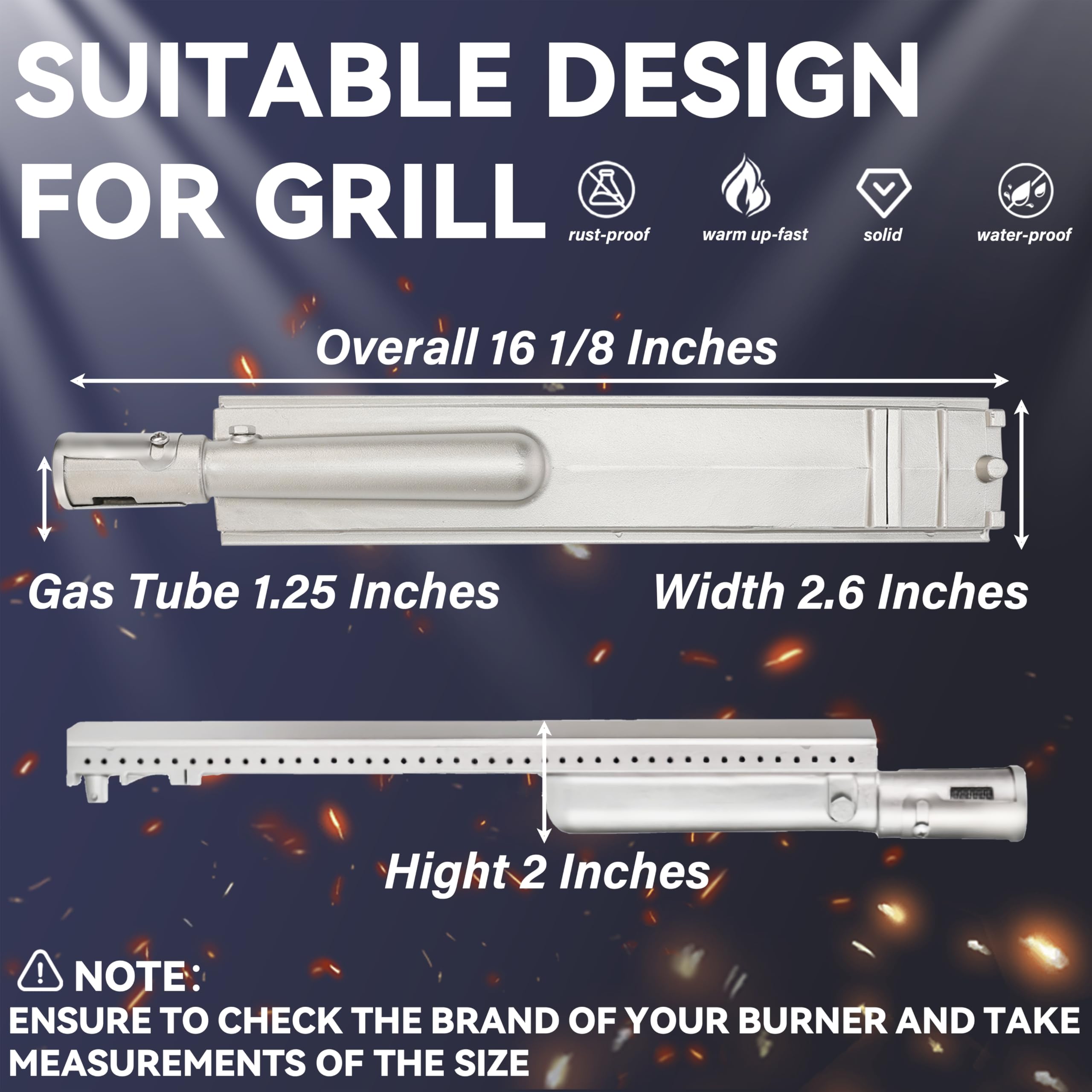 5 quemadores de parrilla de gas de acero inoxidable fundido 304 de alta resistencia 16-1/8 para barbacoa, piezas de repuesto para Bull,Cal,Flame,Blaze,Turbo,Beefeater,Lion,Thermos,CharBroil,Jenn